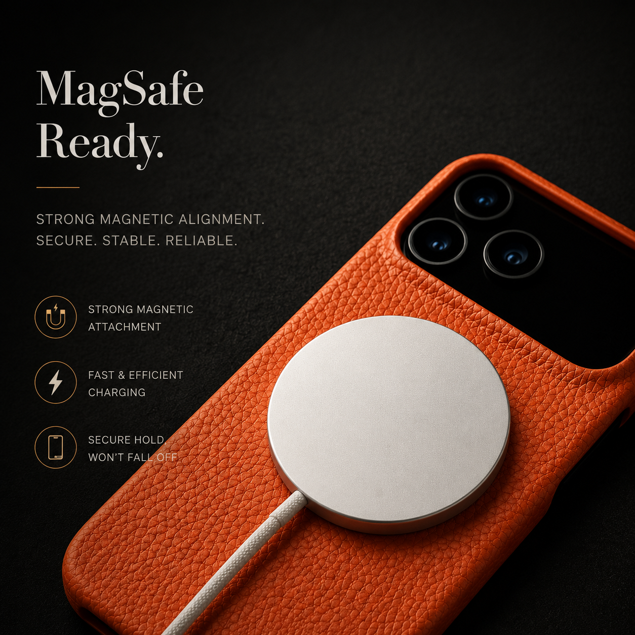 Premium iPhone Case MagSafe Compatible Lychee Cowhide Leather PC Shockproof Luxury Protective Cover Handmade Full Coverage Magnetic Back Design