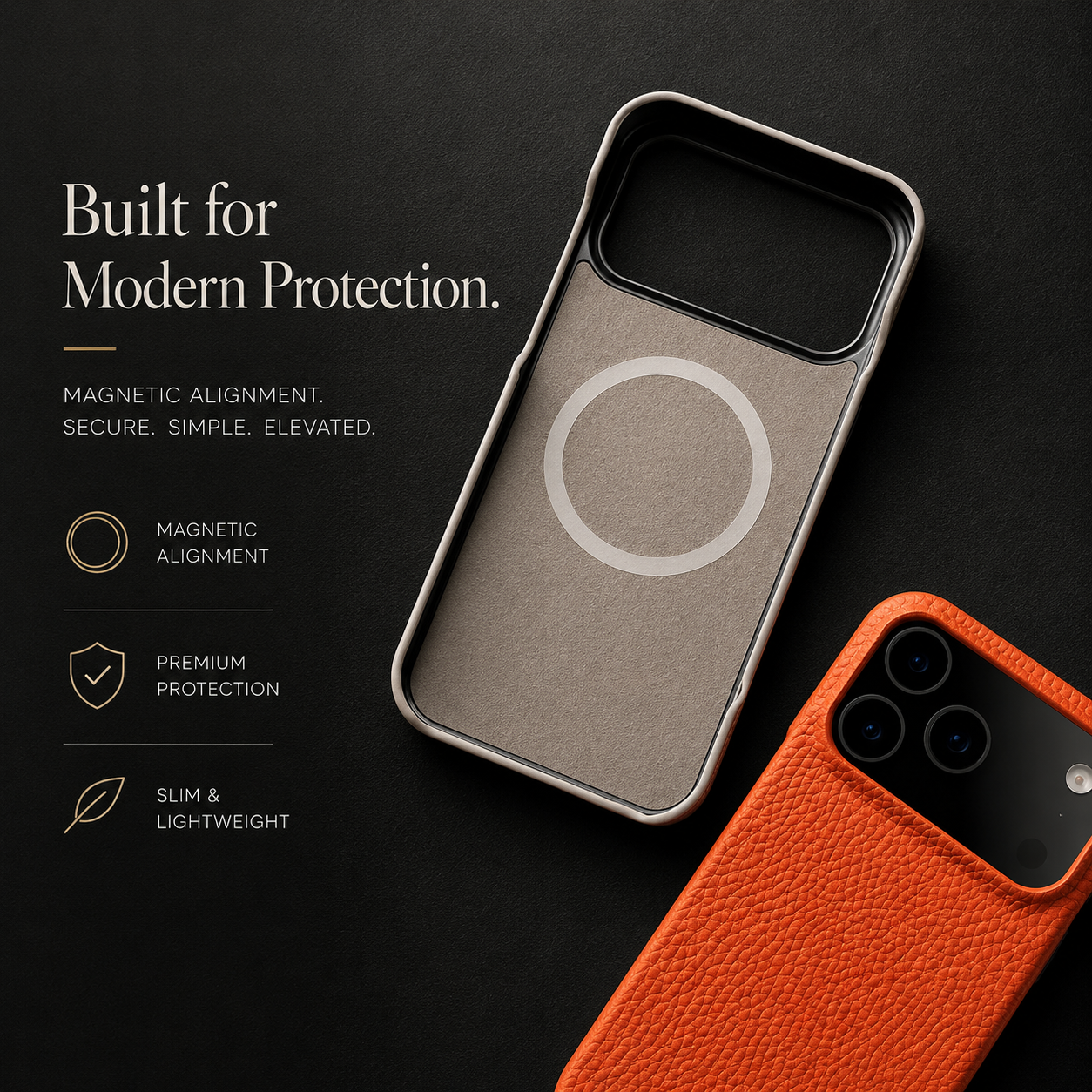 Premium iPhone Case MagSafe Compatible Lychee Cowhide Leather PC Shockproof Luxury Protective Cover Handmade Full Coverage Magnetic Back Design