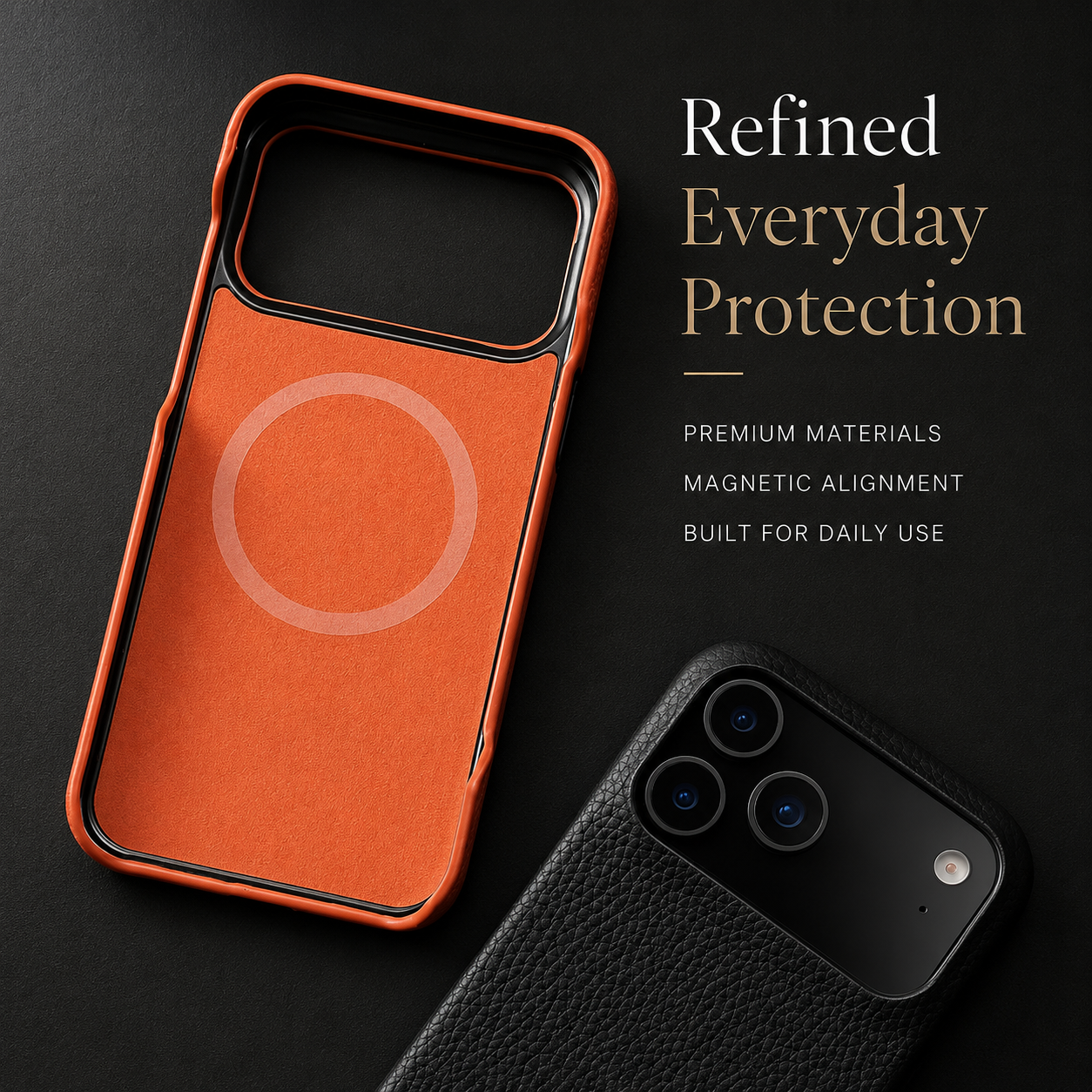 Premium iPhone Case MagSafe Compatible Lychee Cowhide Leather PC Shockproof Luxury Protective Cover Handmade Full Coverage Magnetic Back Design