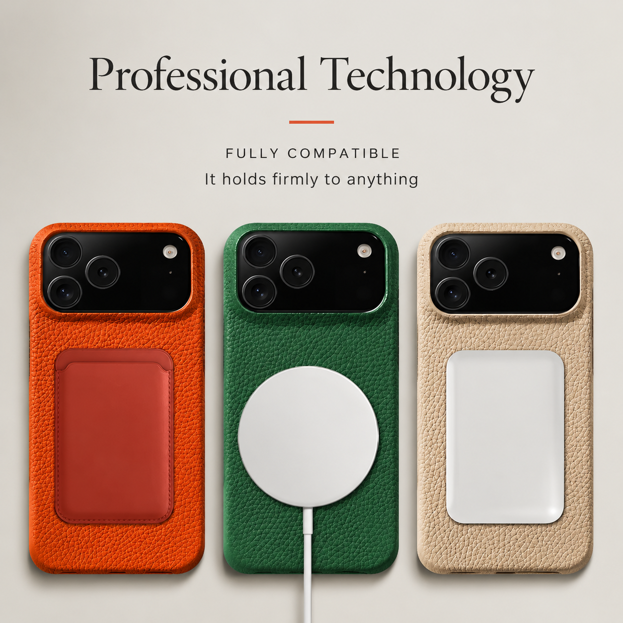Premium iPhone Case MagSafe Compatible Lychee Cowhide Leather PC Shockproof Luxury Protective Cover Handmade Full Coverage Magnetic Back Design