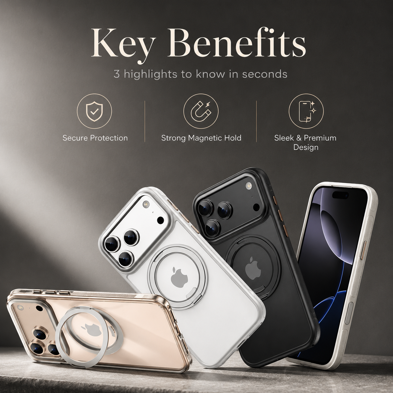 Premium iPhone Case MagSafe Compatible Magnetic 360 Rotating Stand Mechanical Design Shockproof PC TPU Metal Camera Protection Full Coverage