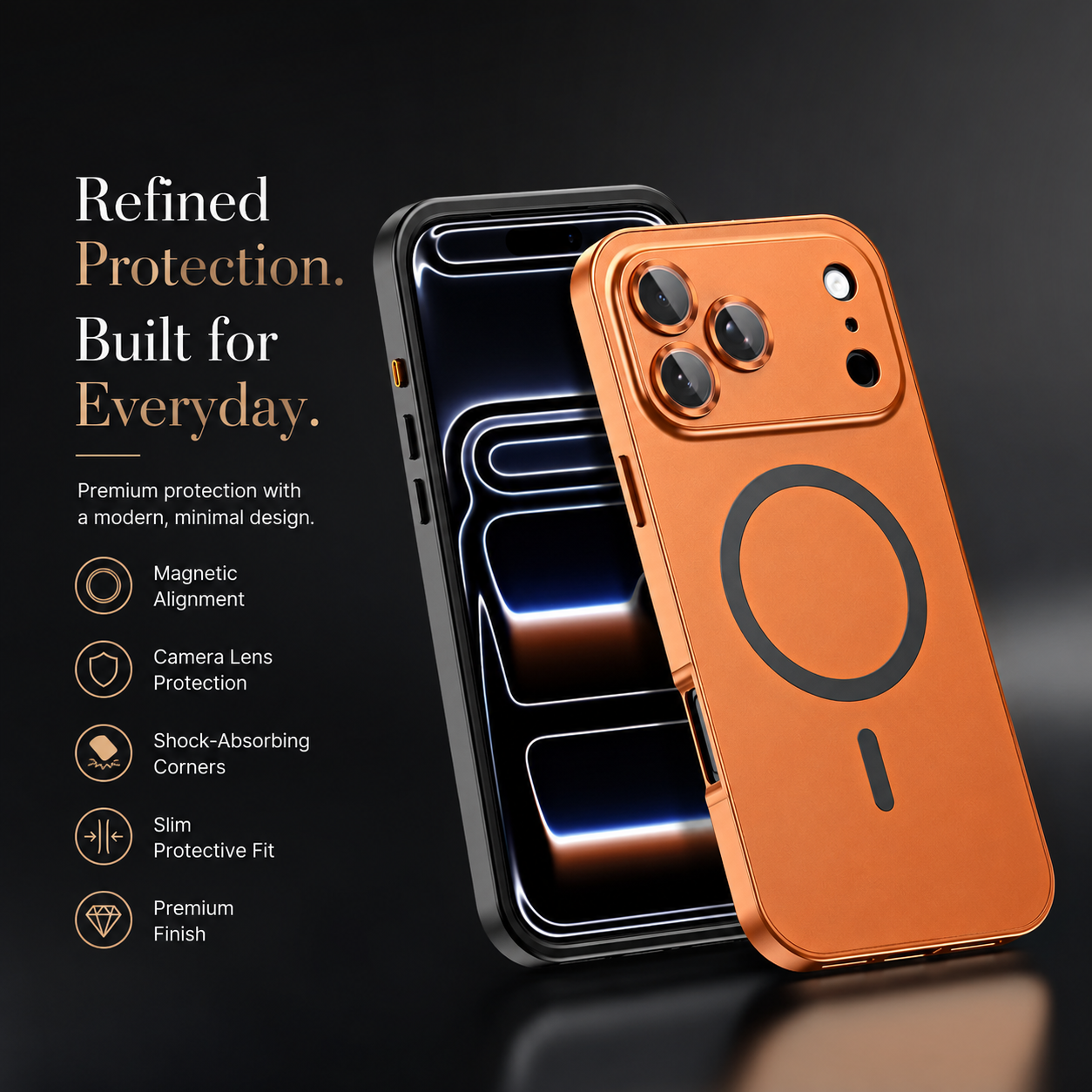 Premium iPhone Case MagSafe Compatible Magnetic Aluminum Frame Protective Cover PC Hard Back Shockproof Matte Anti Fingerprint Slim Full Coverage Design