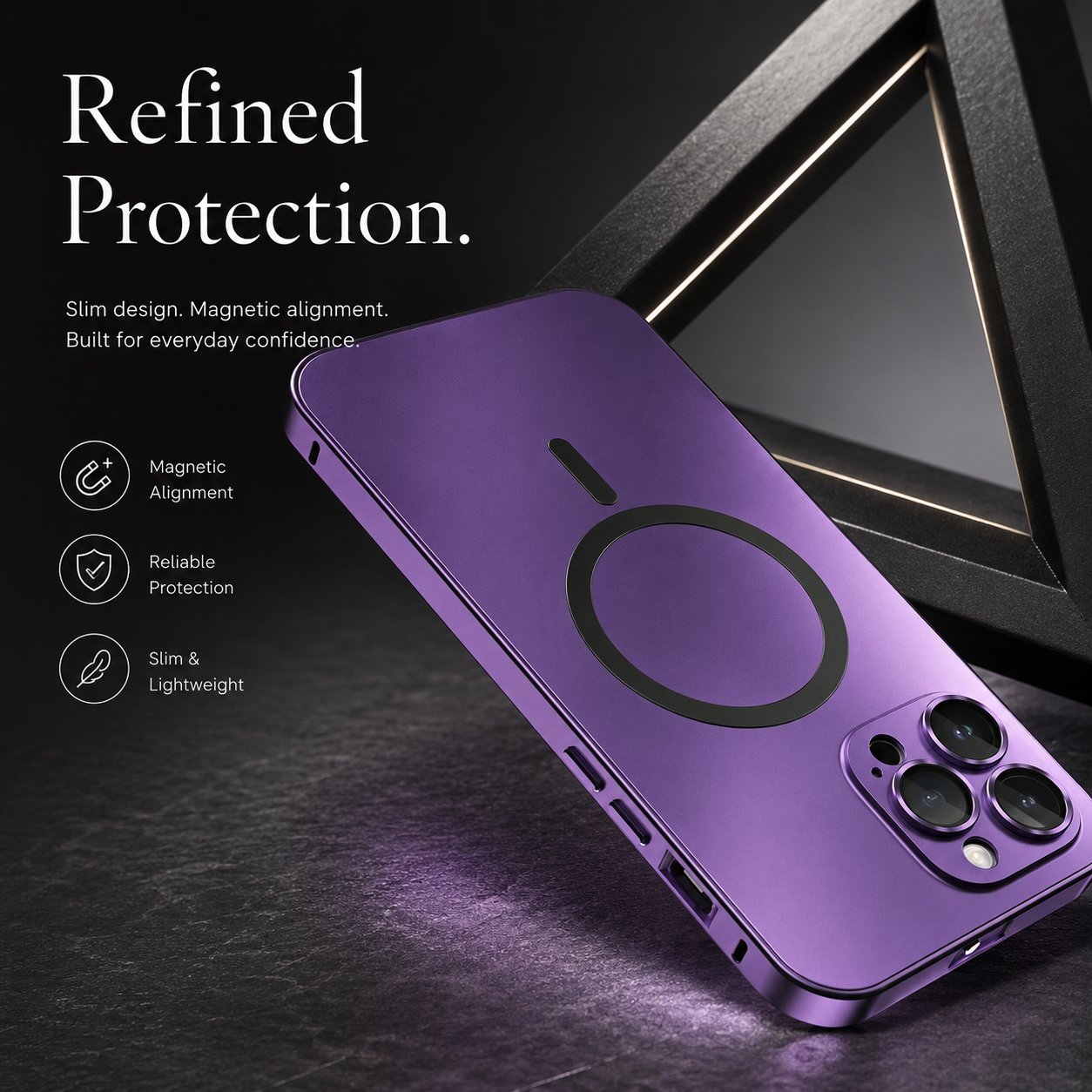 Premium iPhone Case MagSafe Compatible Magnetic Aluminum Frame Protective Cover PC Hard Back Shockproof Matte Anti Fingerprint Slim Full Coverage Design