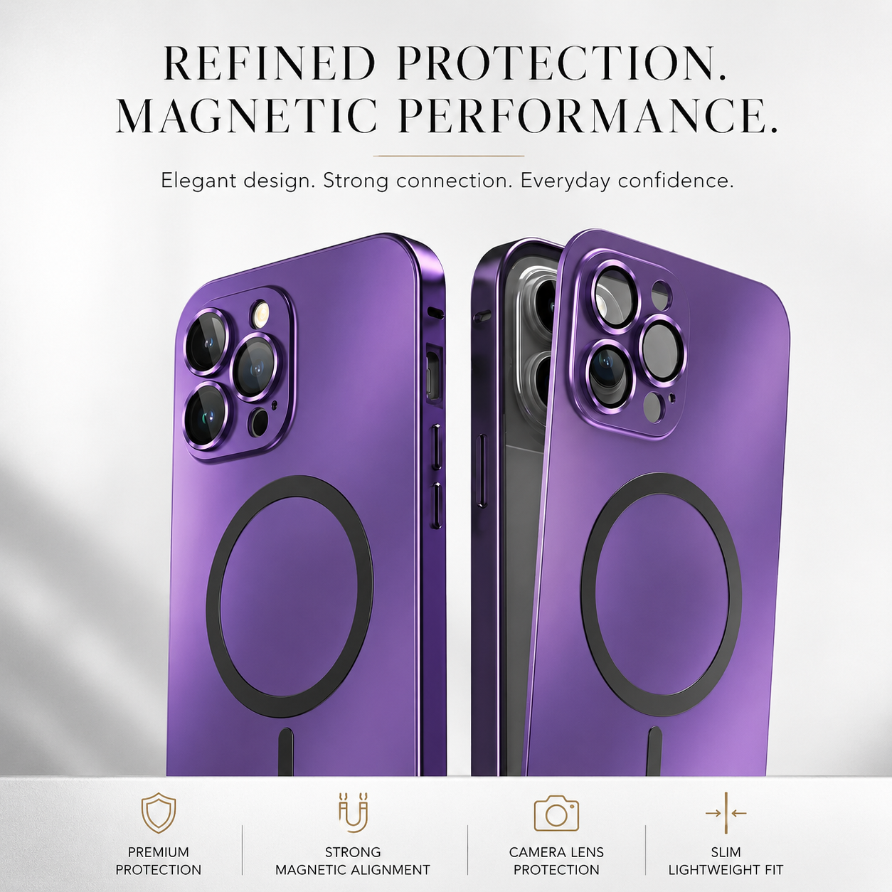 Premium iPhone Case MagSafe Compatible Magnetic Aluminum Frame Protective Cover PC Hard Back Shockproof Matte Anti Fingerprint Slim Full Coverage Design