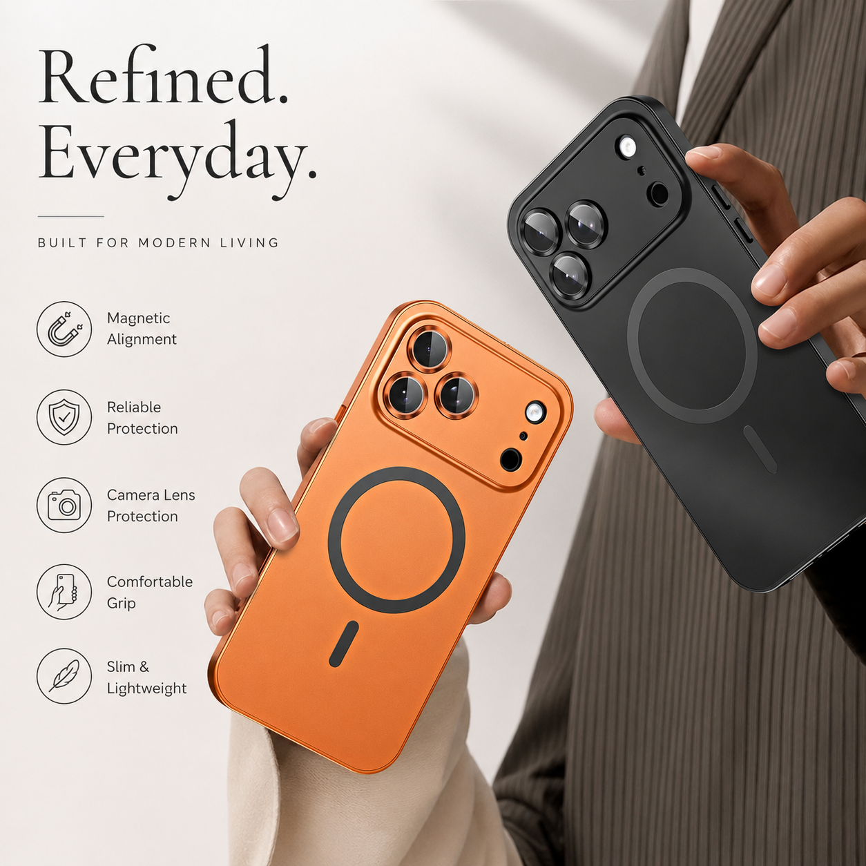 Premium iPhone Case MagSafe Compatible Magnetic Aluminum Frame Protective Cover PC Hard Back Shockproof Matte Anti Fingerprint Slim Full Coverage Design