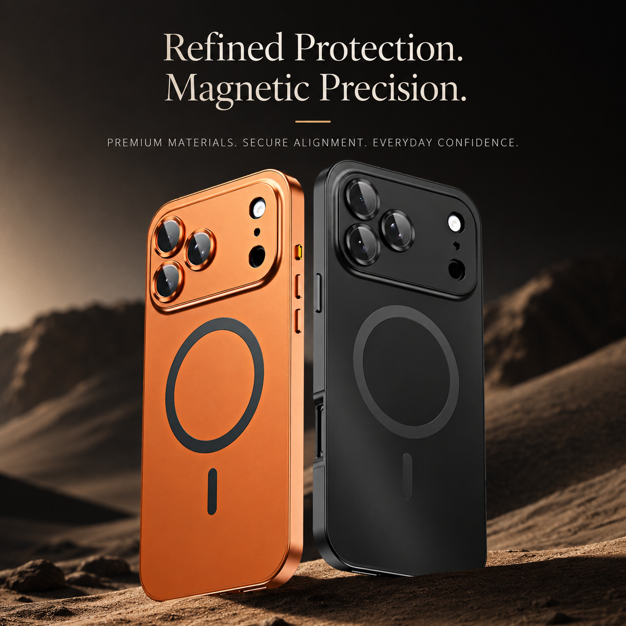 Premium iPhone Case MagSafe Compatible Magnetic Aluminum Frame Protective Cover PC Hard Back Shockproof Matte Anti Fingerprint Slim Full Coverage Design