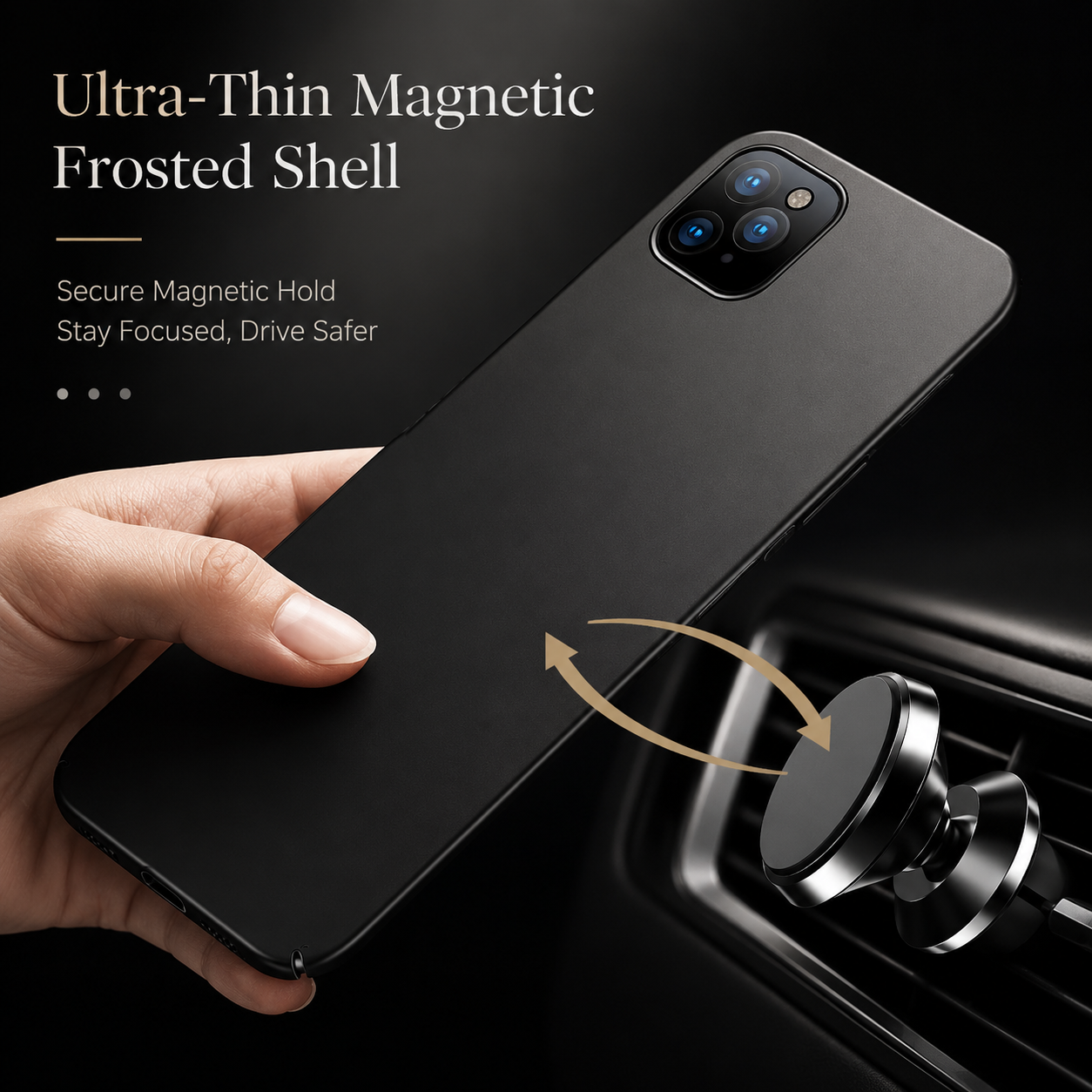 Premium iPhone Case MagSafe Compatible Magnetic Car Mount Matte Cover Ultra Thin Shockproof Protective Camera Lens Guard Slim Design