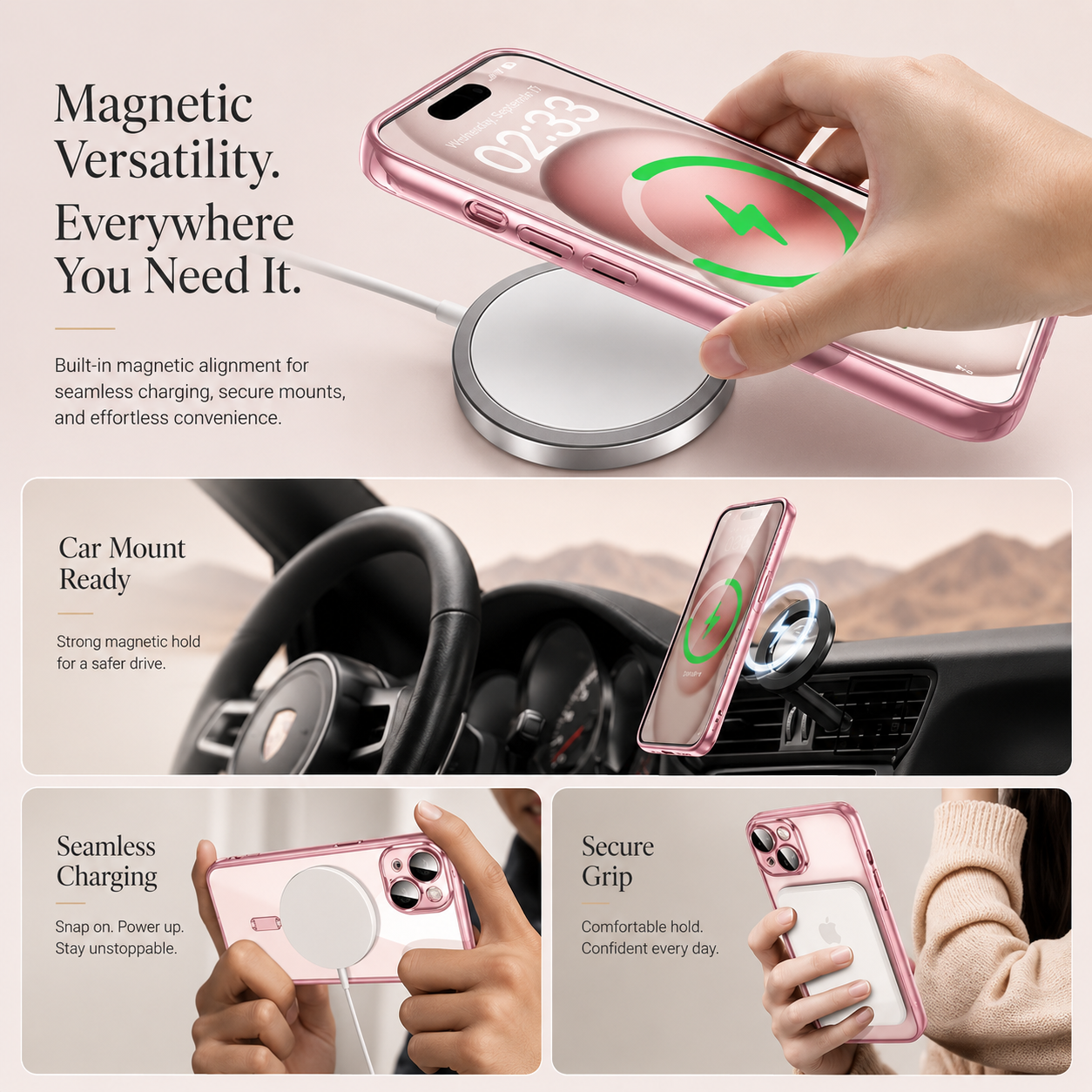 Premium iPhone Case MagSafe Compatible Magnetic Clear Protective Cover TPU Shockproof Camera Lens Protection Anti Fingerprint Anti Scratch Slim Half Wrapped