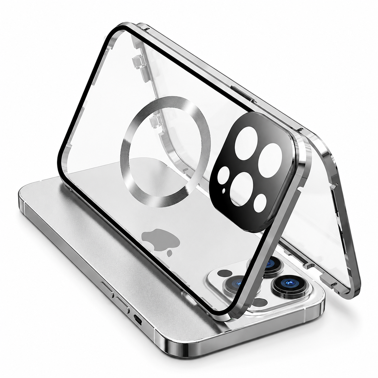 Premium iPhone Case MagSafe Compatible Magnetic Cover Double Sided Tempered Glass Metal Frame Sealed 360 Full Body Shockproof Camera Lens Protection Slim Design