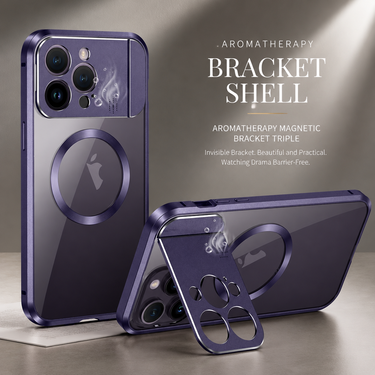 Premium iPhone Case MagSafe Compatible Magnetic Cover Shockproof Protective Stand Camera Lens Protection Aromatherapy Slot Slim Full Coverage Design