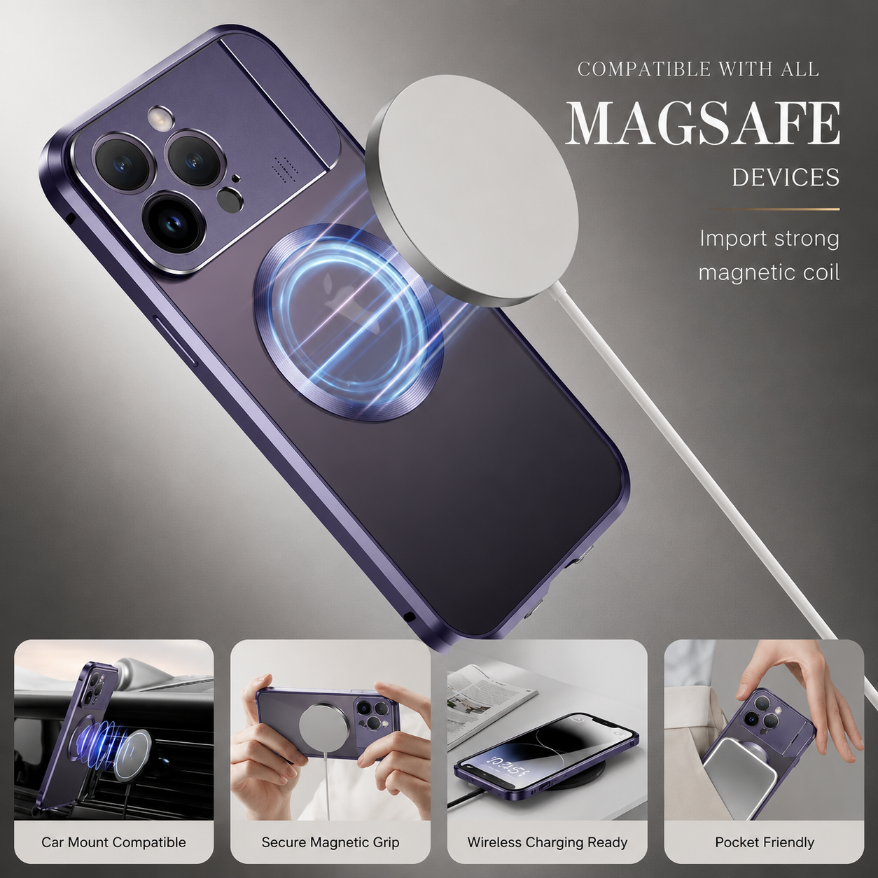 Premium iPhone Case MagSafe Compatible Magnetic Cover Shockproof Protective Stand Camera Lens Protection Aromatherapy Slot Slim Full Coverage Design