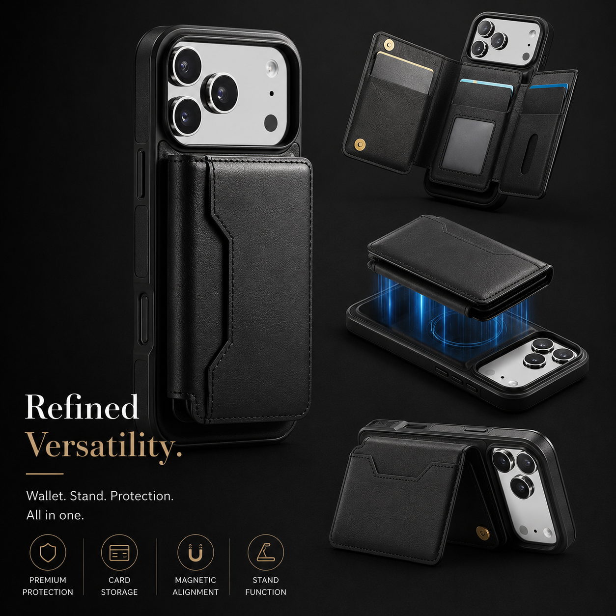 Premium iPhone Case MagSafe Compatible Magnetic Detachable Leather Wallet Cover Card Holder Shockproof Protective Cover Anti Scratch Slim Full Coverage