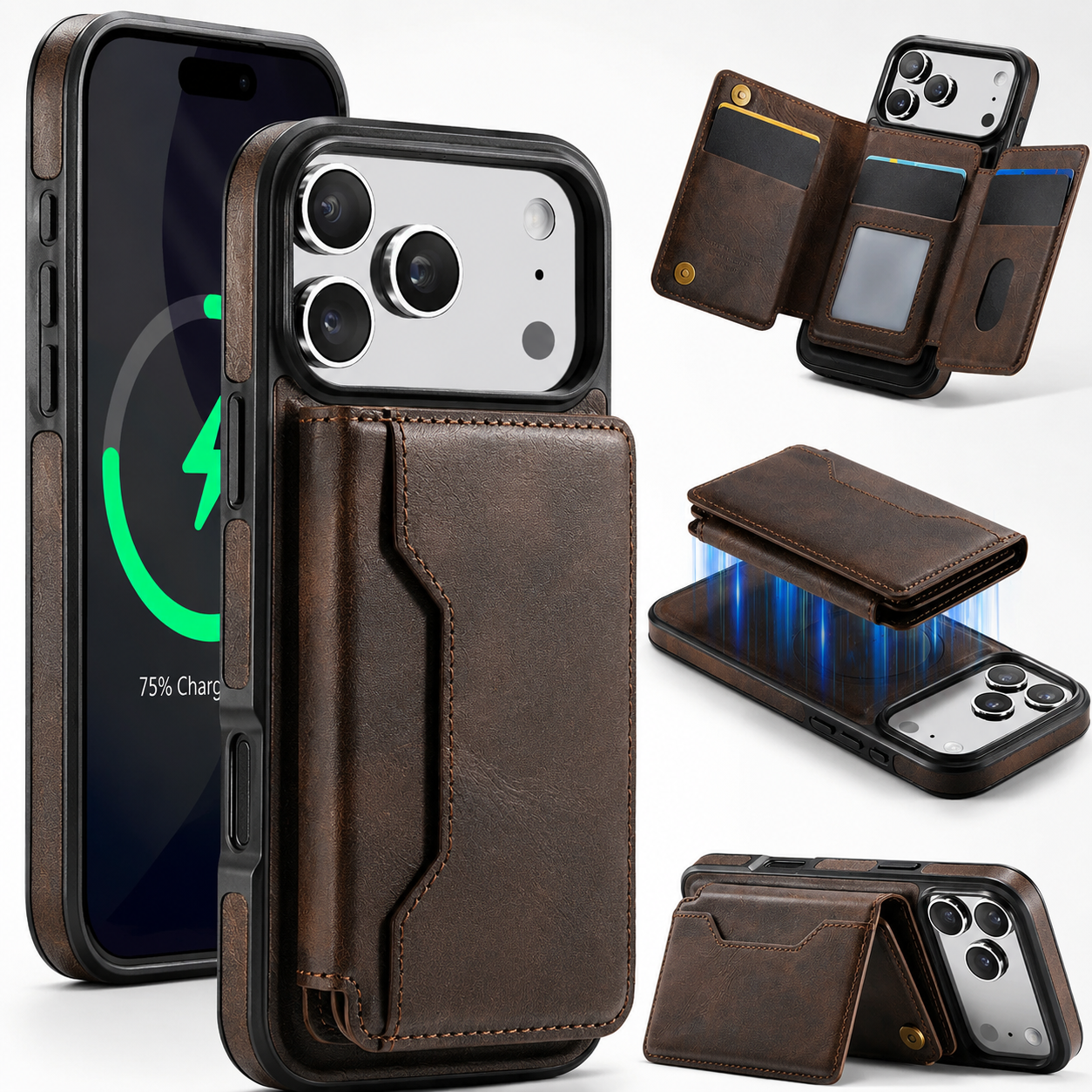Premium iPhone Case MagSafe Compatible Magnetic Detachable Leather Wallet Cover Card Holder Shockproof Protective Cover Anti Scratch Slim Full Coverage