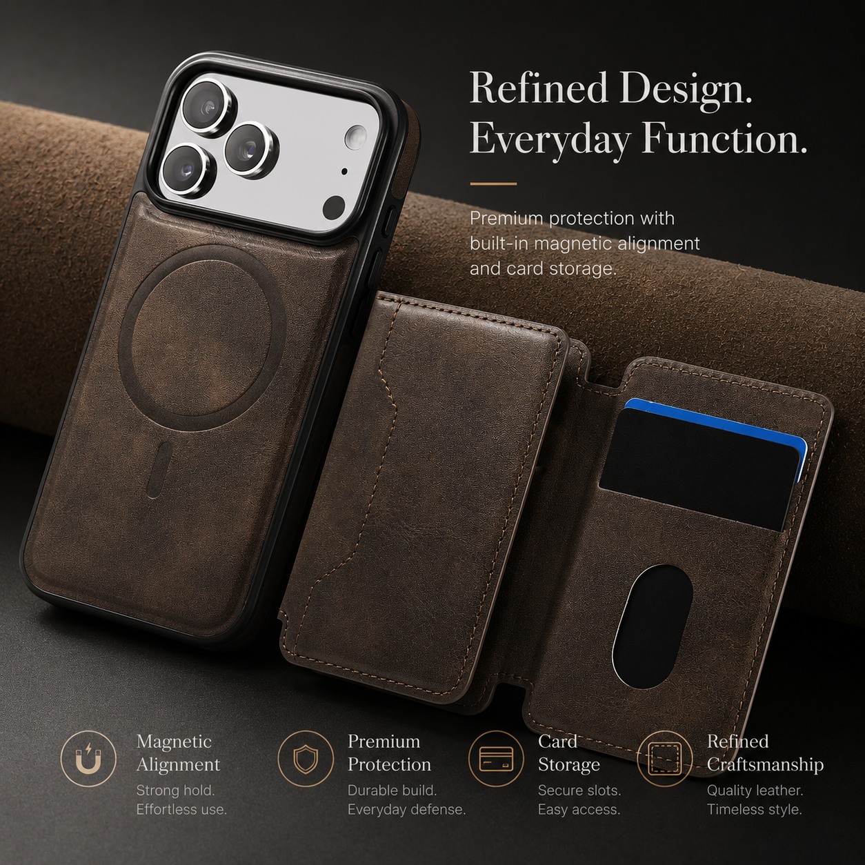 Premium iPhone Case MagSafe Compatible Magnetic Detachable Leather Wallet Cover Card Holder Shockproof Protective Cover Anti Scratch Slim Full Coverage