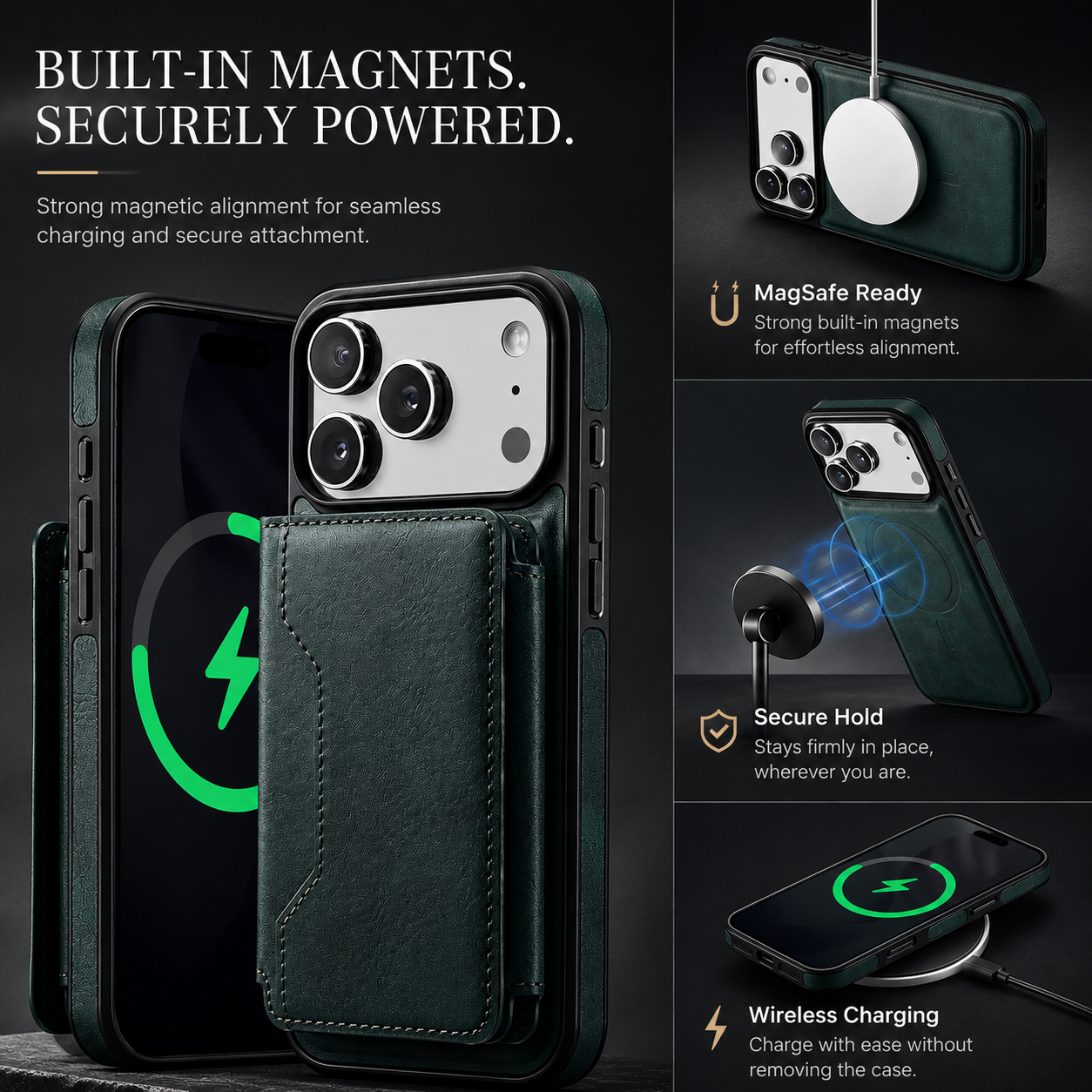 Premium iPhone Case MagSafe Compatible Magnetic Detachable Leather Wallet Cover Card Holder Shockproof Protective Cover Anti Scratch Slim Full Coverage