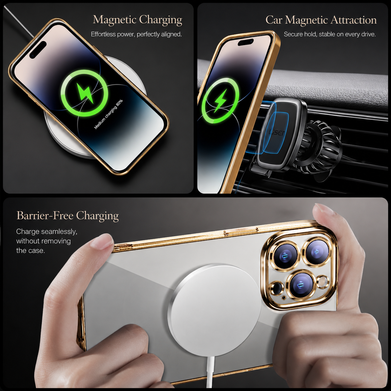 Premium iPhone Case MagSafe Compatible Magnetic Fit Double Sided Tempered Glass Metal Frame Ultra Thin 360 Full Body Shockproof Cover Camera Lens Protection