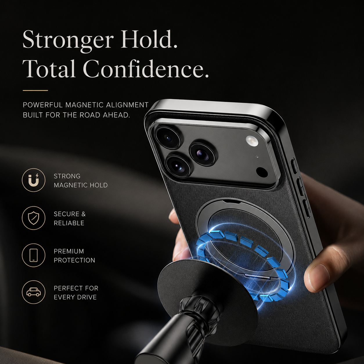 Premium iPhone Case MagSafe Compatible Magnetic Leather Cover Cowhide Ring Holder 360 Rotating Stand Shockproof Camera Protection PC TPU Full Coverage