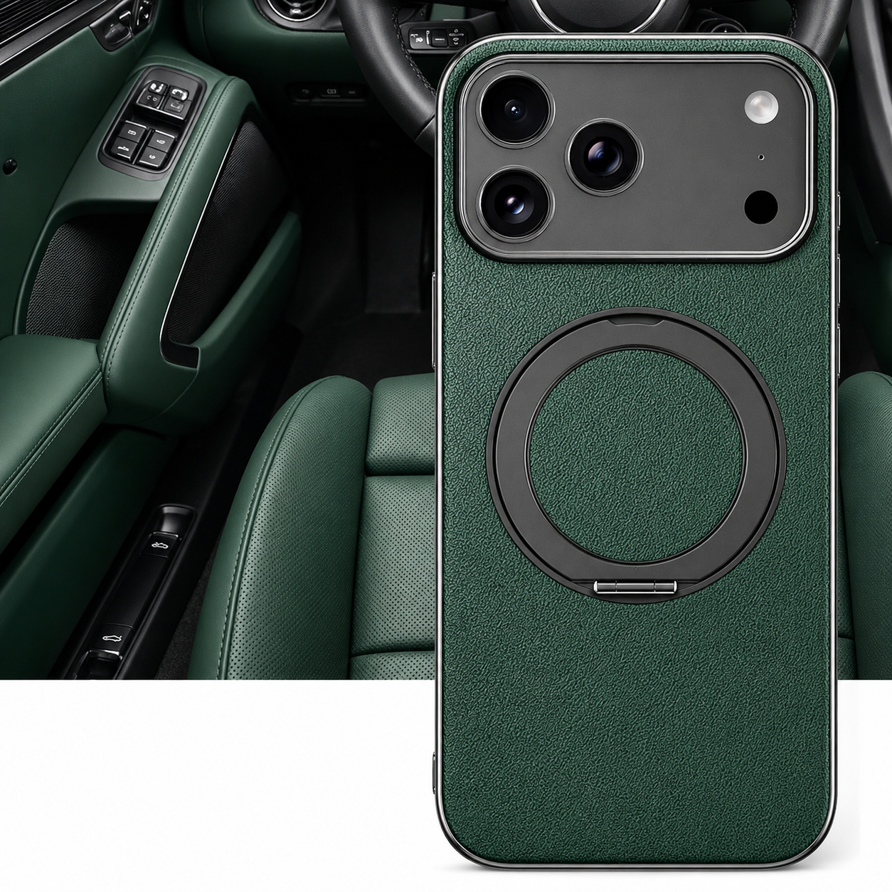 Premium iPhone Case MagSafe Compatible Magnetic Leather Cover Cowhide Ring Holder 360 Rotating Stand Shockproof Camera Protection PC TPU Full Coverage