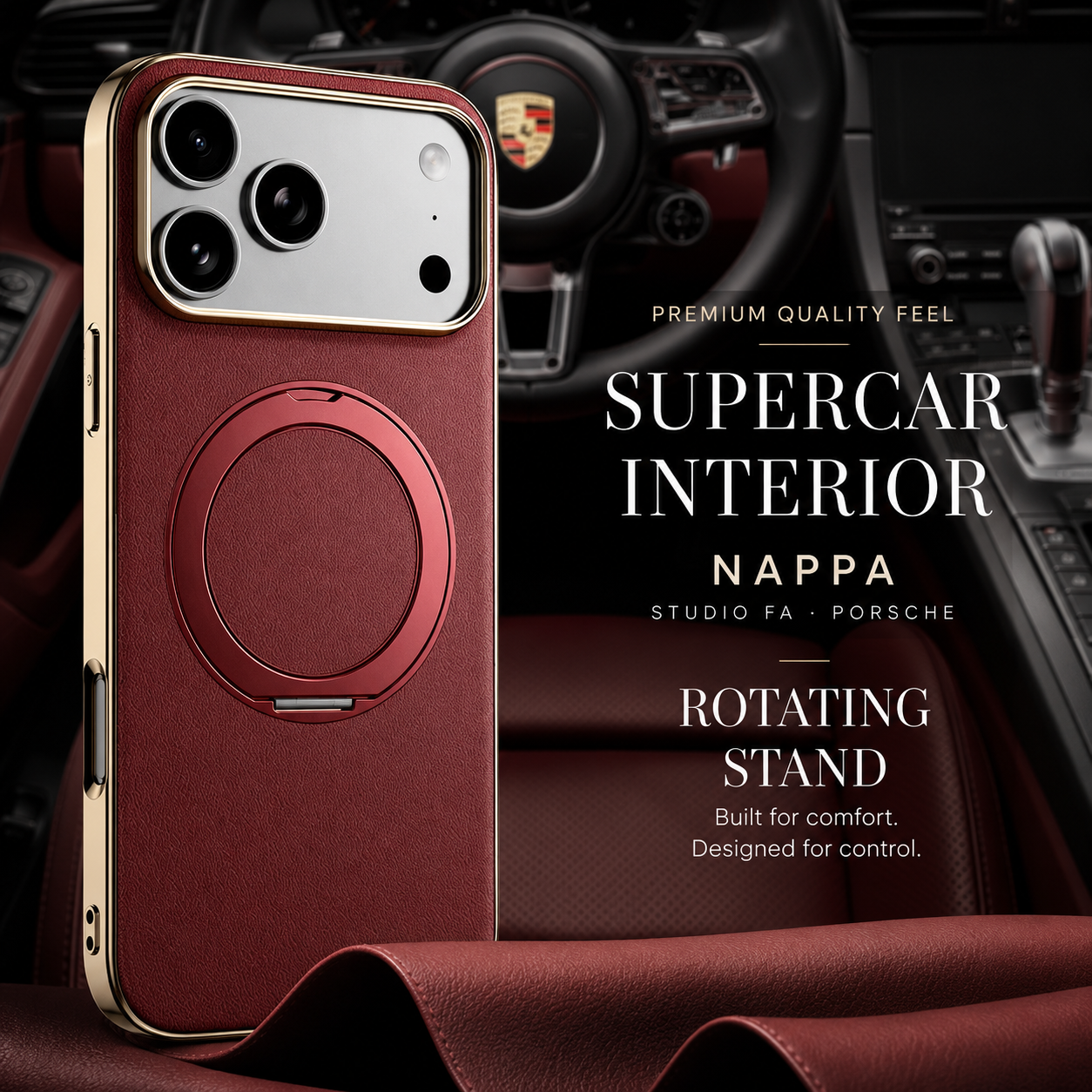 Premium iPhone Case MagSafe Compatible Magnetic Leather Cover Cowhide Ring Holder 360 Rotating Stand Shockproof Camera Protection PC TPU Full Coverage