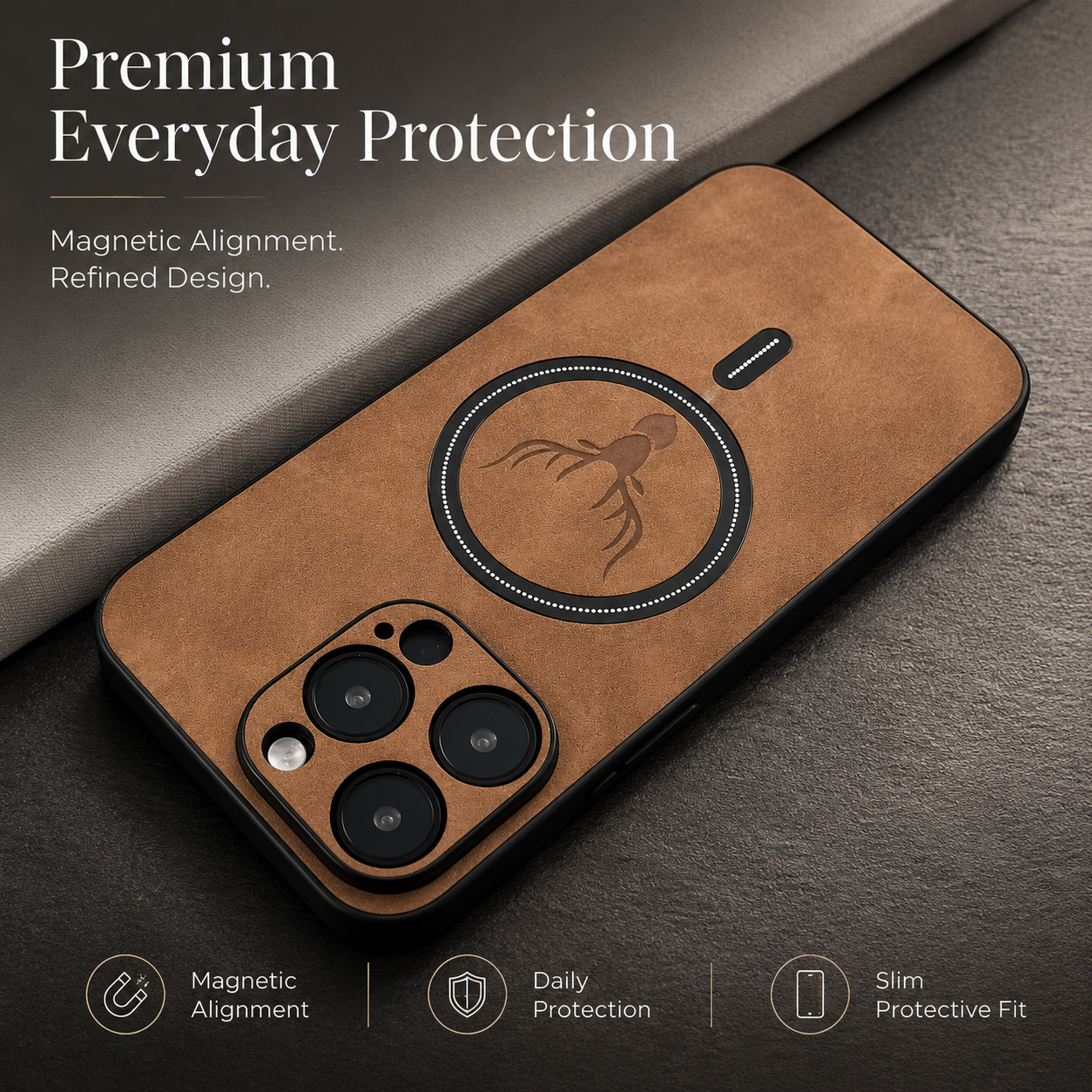 Premium iPhone Case MagSafe Compatible Magnetic Leather Cover Deer Head Design Shockproof Soft Protection Anti Fingerprint Matte Non Slip Slim