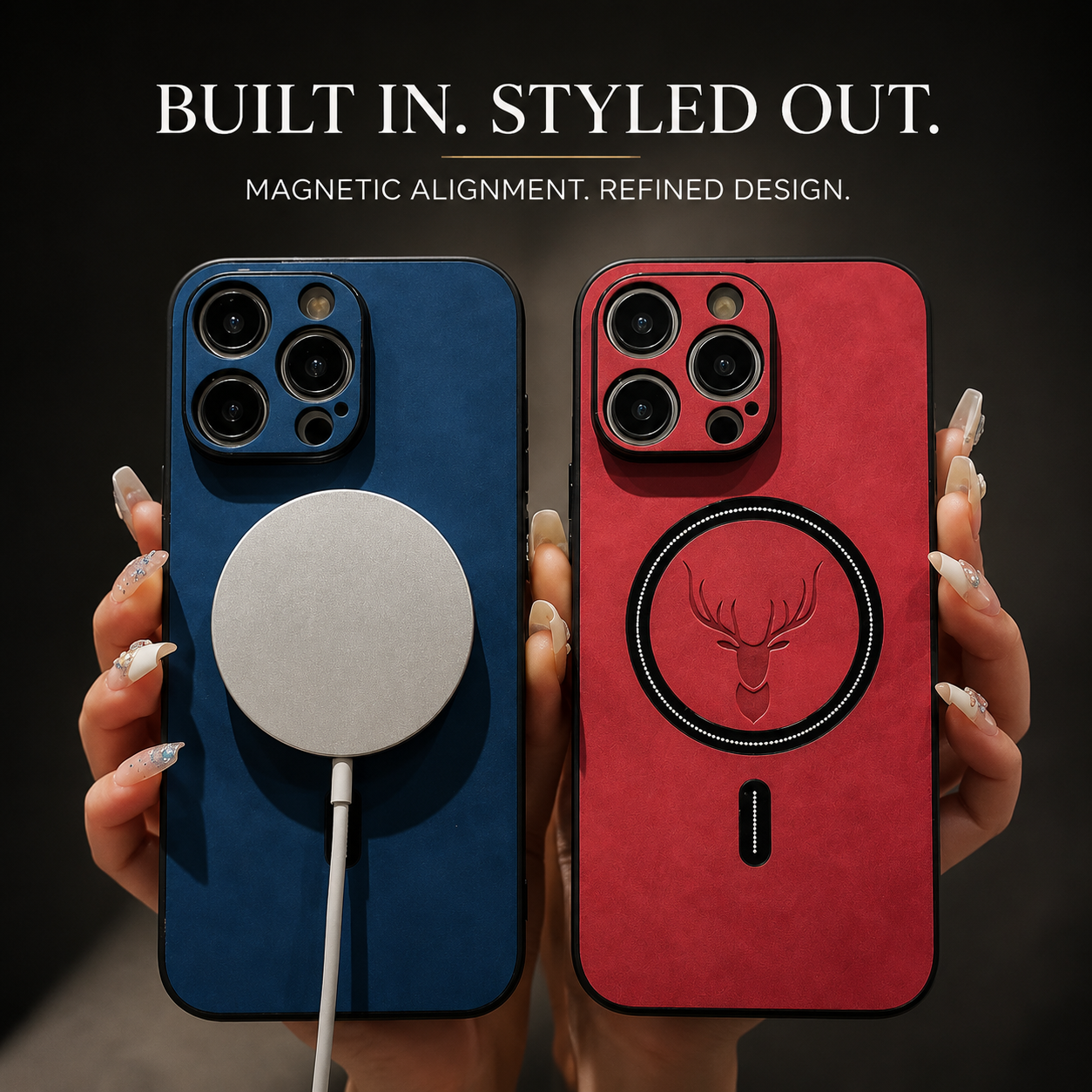 Premium iPhone Case MagSafe Compatible Magnetic Leather Cover Deer Head Design Shockproof Soft Protection Anti Fingerprint Matte Non Slip Slim