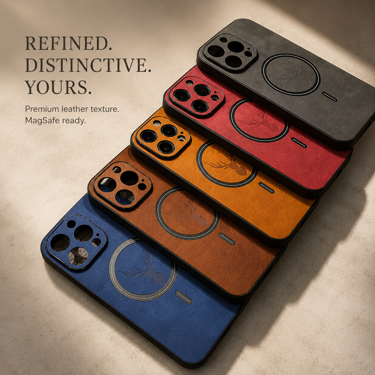 Premium iPhone Case MagSafe Compatible Magnetic Leather Cover Deer Head Design Shockproof Soft Protection Anti Fingerprint Matte Non Slip Slim