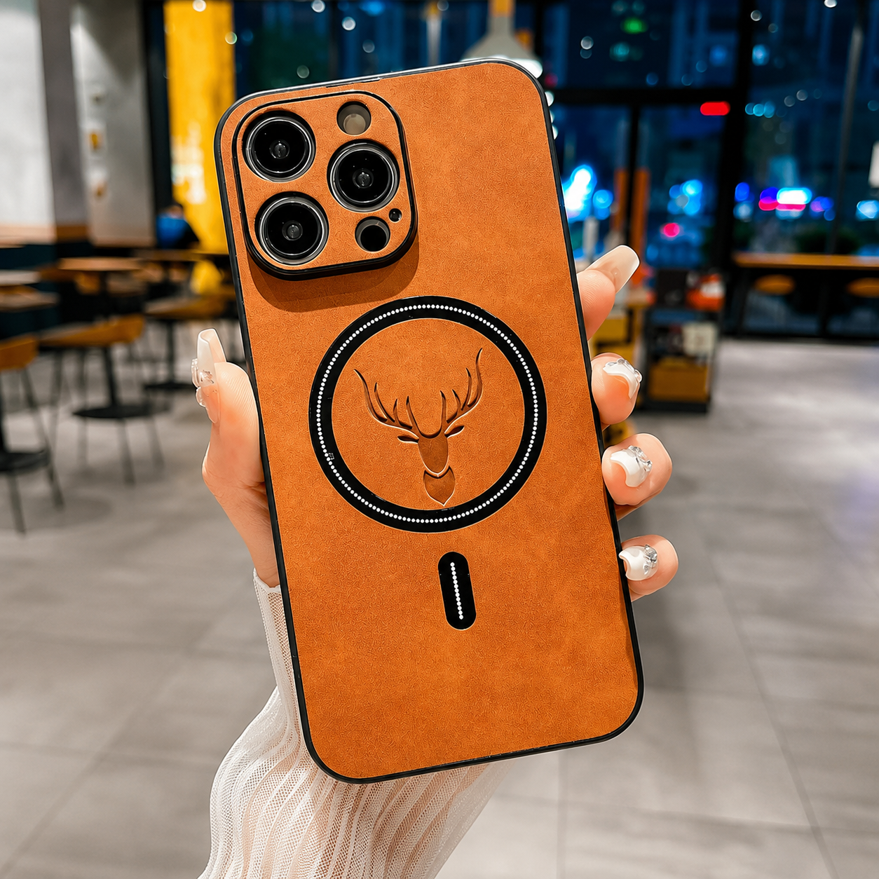 Premium iPhone Case MagSafe Compatible Magnetic Leather Cover Deer Head Design Shockproof Soft Protection Anti Fingerprint Matte Non Slip Slim