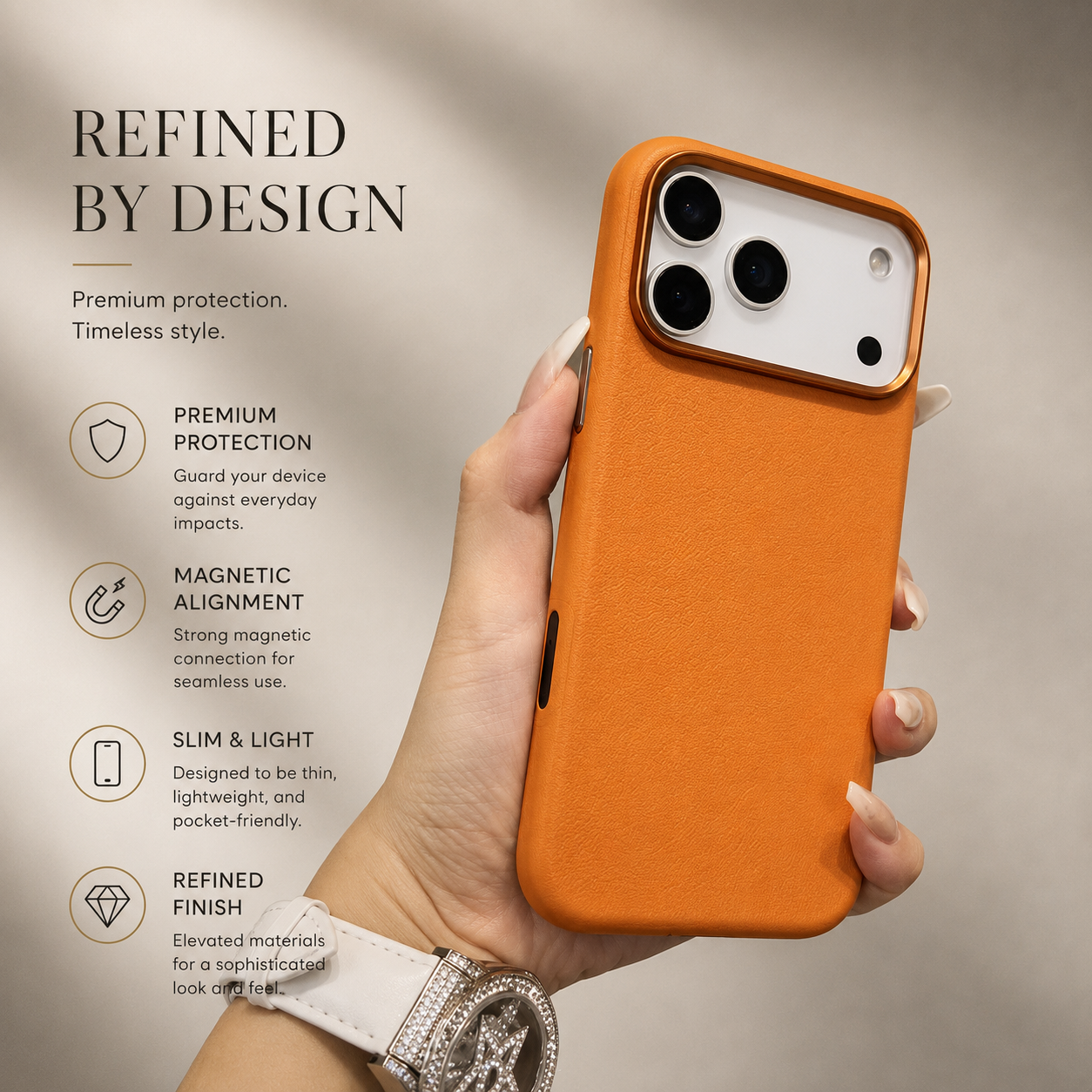 Premium iPhone Case MagSafe Compatible Magnetic Leather Cover Full Protection Camera Protection Anti Scratch Slim Lightweight Protective Design