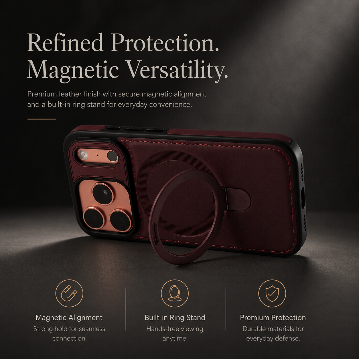 Premium iPhone Case MagSafe Compatible Magnetic Leather Cover Slim Shockproof Invisible Stand Retro Business Protective Camera Protection Full Coverage