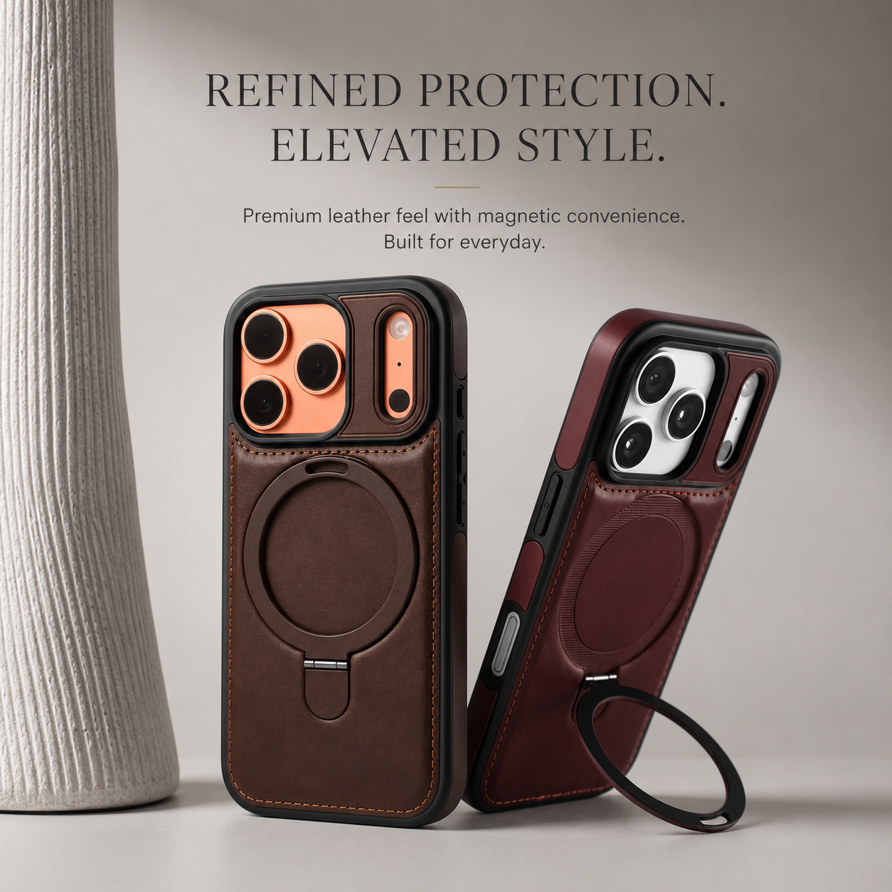 Premium iPhone Case MagSafe Compatible Magnetic Leather Cover Slim Shockproof Invisible Stand Retro Business Protective Camera Protection Full Coverage