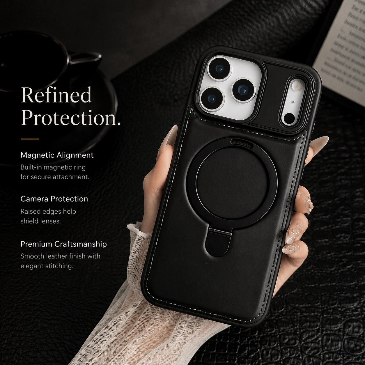 Premium iPhone Case MagSafe Compatible Magnetic Leather Cover Slim Shockproof Invisible Stand Retro Business Protective Camera Protection Full Coverage