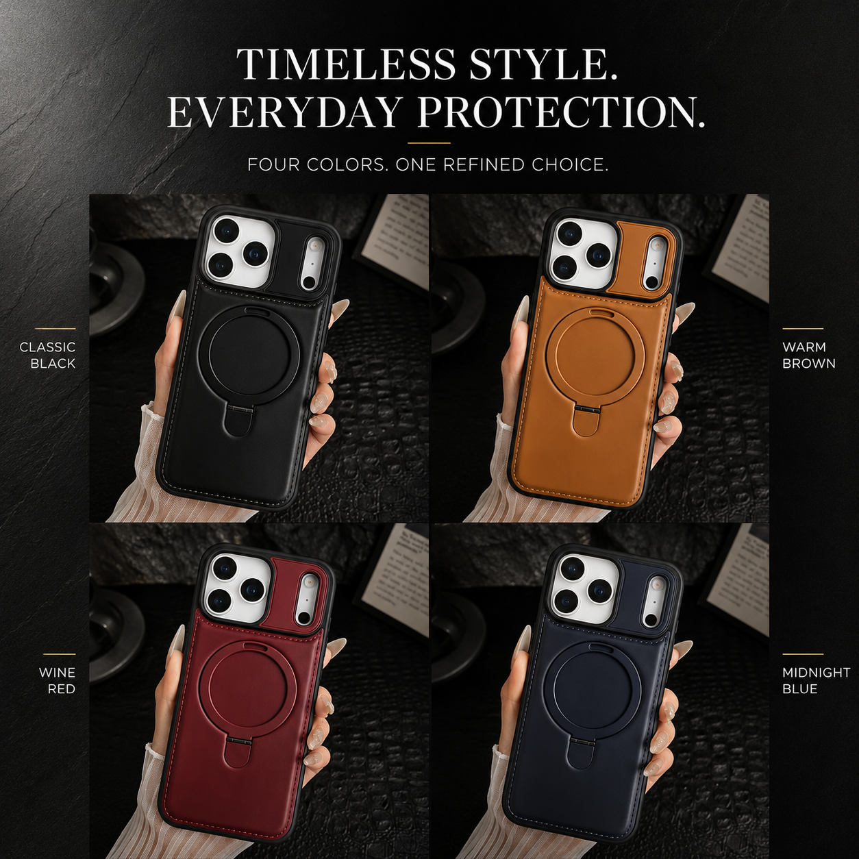 Premium iPhone Case MagSafe Compatible Magnetic Leather Cover Slim Shockproof Invisible Stand Retro Business Protective Camera Protection Full Coverage