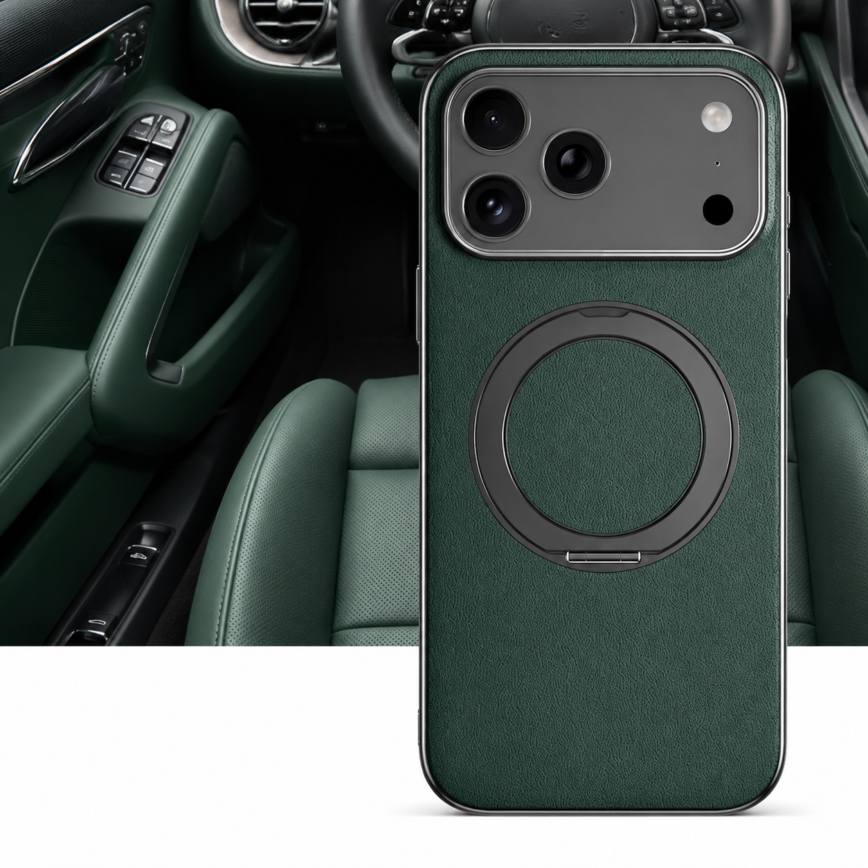 Premium iPhone Case MagSafe Compatible Magnetic Leather Ring Holder Cover Shockproof Camera Protection Slim Lightweight Anti Scratch Full Coverage