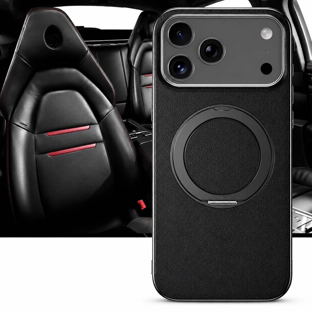 Premium iPhone Case MagSafe Compatible Magnetic Leather Ring Holder Cover Shockproof Camera Protection Slim Lightweight Anti Scratch Full Coverage