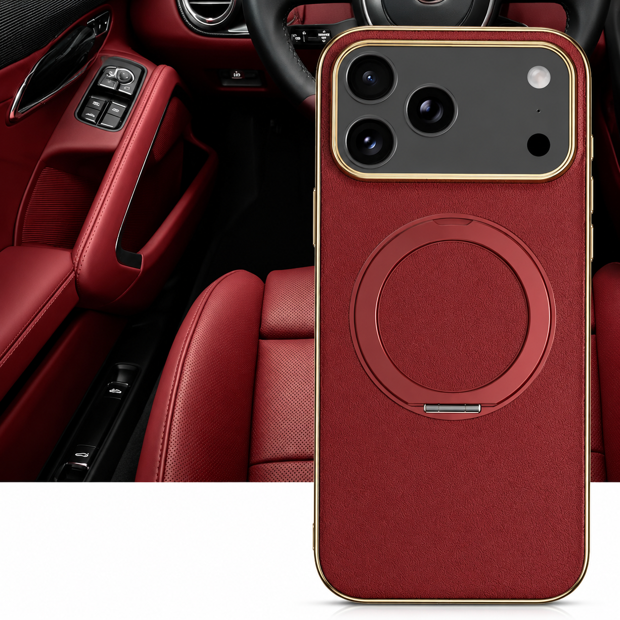 Premium iPhone Case MagSafe Compatible Magnetic Leather Ring Holder Cover Shockproof Camera Protection Slim Lightweight Anti Scratch Full Coverage