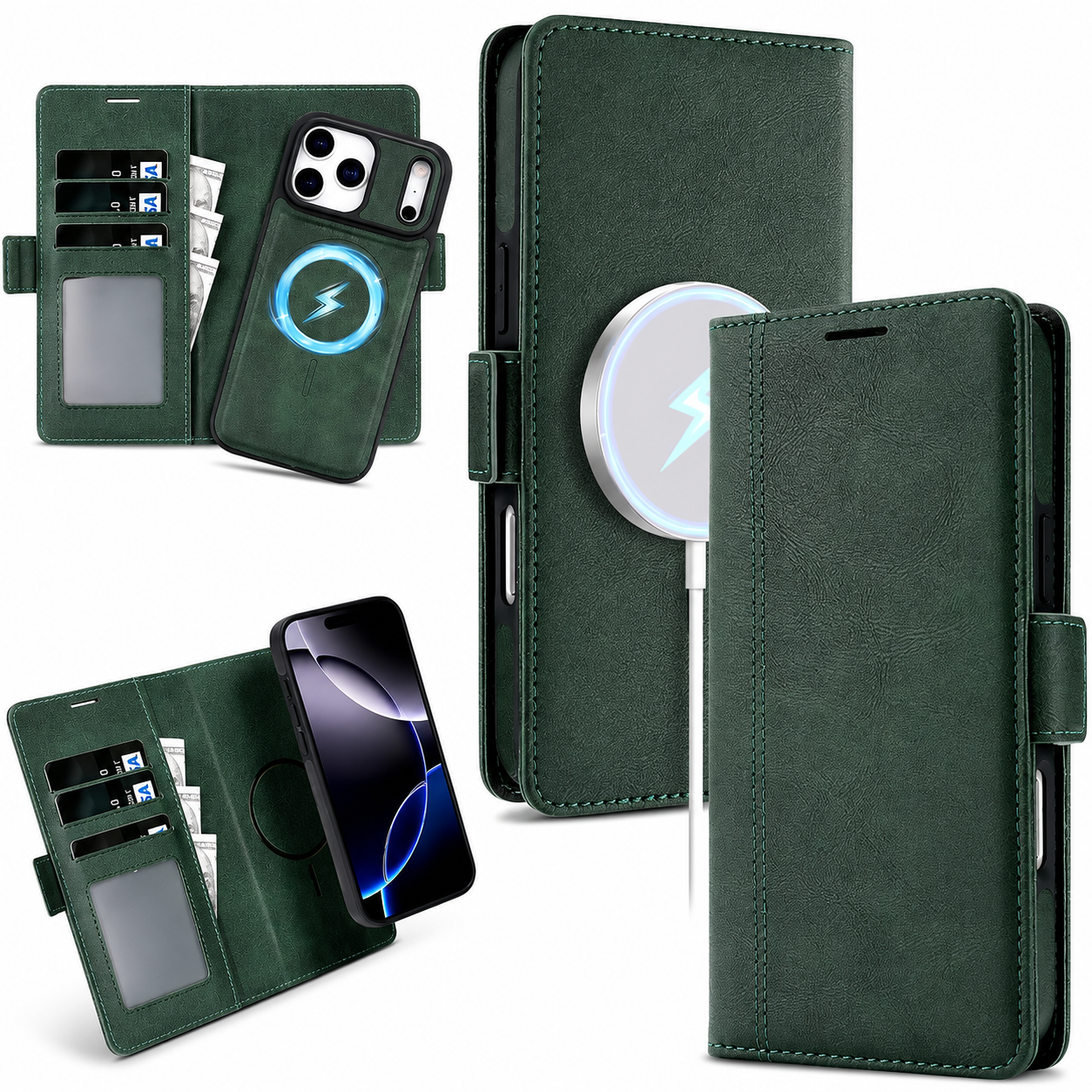 Premium iPhone Case MagSafe Compatible Magnetic Leather Wallet Cover Flip Card Holder Dual Layer Shockproof Matte Anti Fingerprint Protective Full Coverage