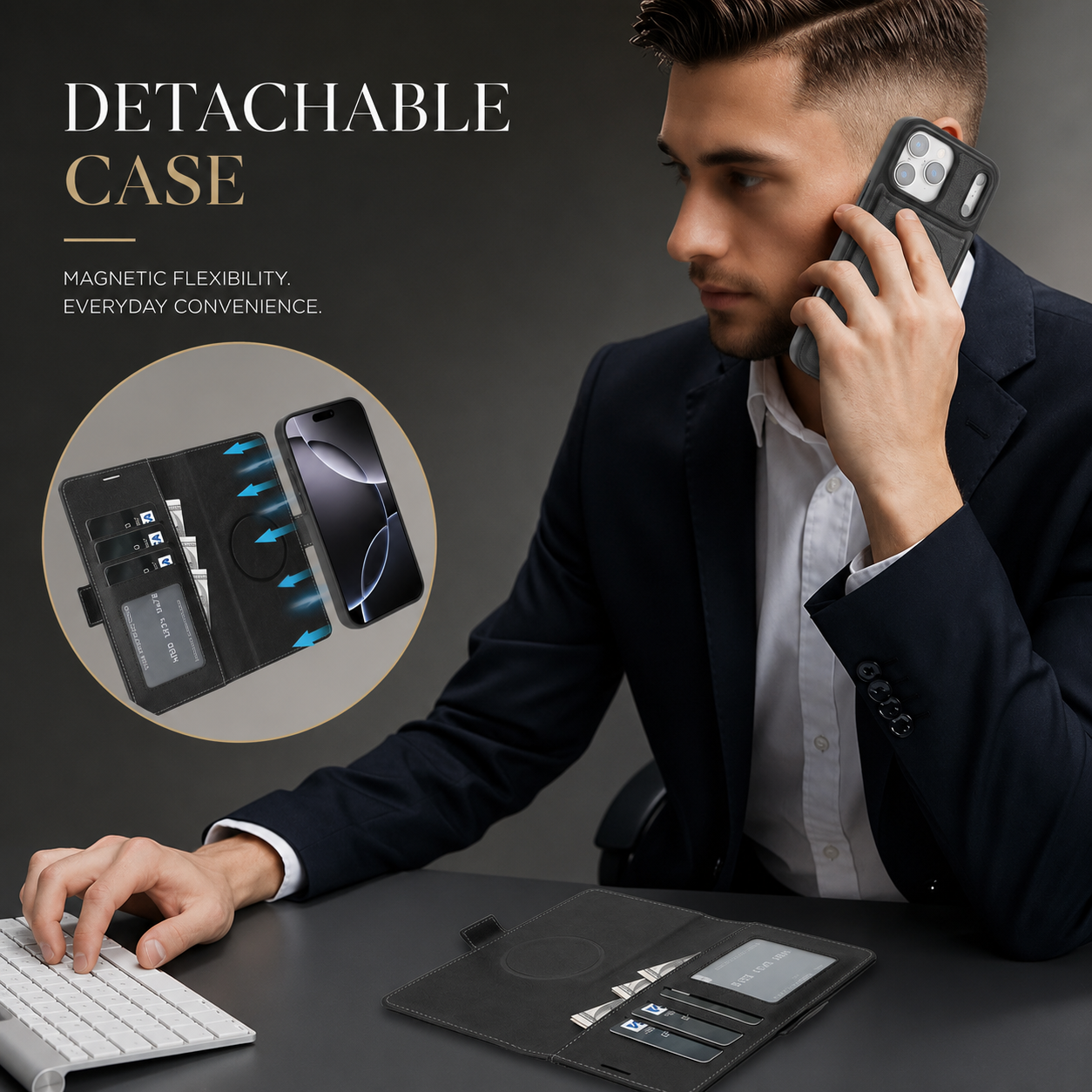 Premium iPhone Case MagSafe Compatible Magnetic Leather Wallet Cover Flip Card Holder Dual Layer Shockproof Matte Anti Fingerprint Protective Full Coverage