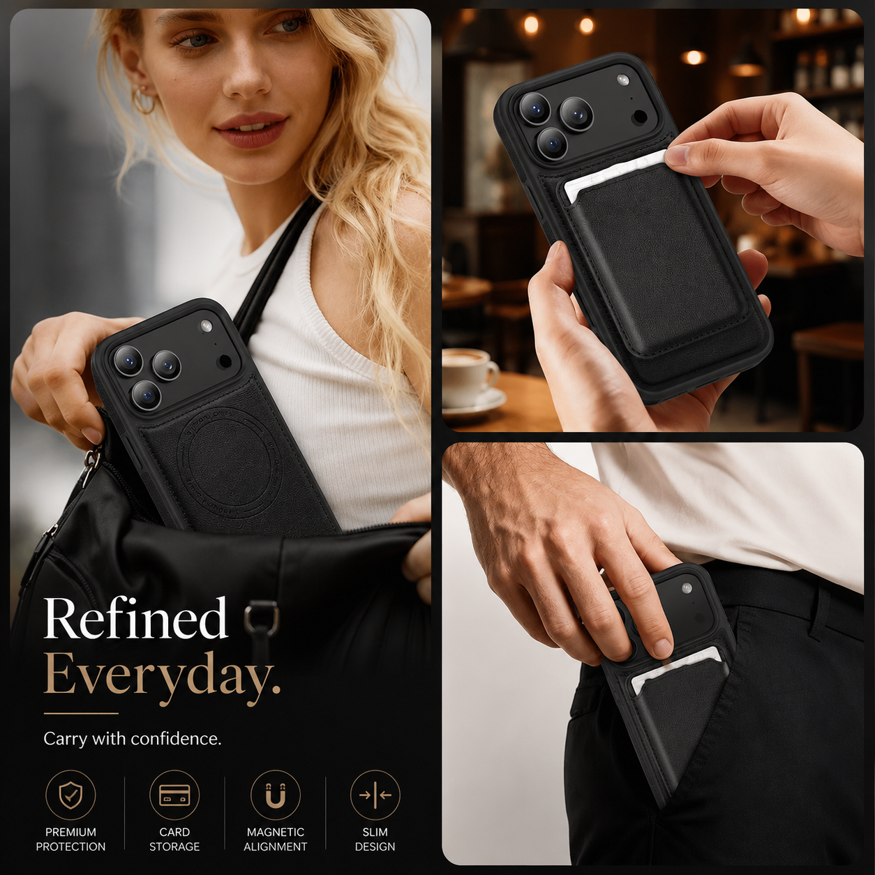 Premium iPhone Case MagSafe Compatible Magnetic Leather Wallet Cover RFID Blocking Card Holder Shockproof Protective Cover Anti Scratch Full Coverage