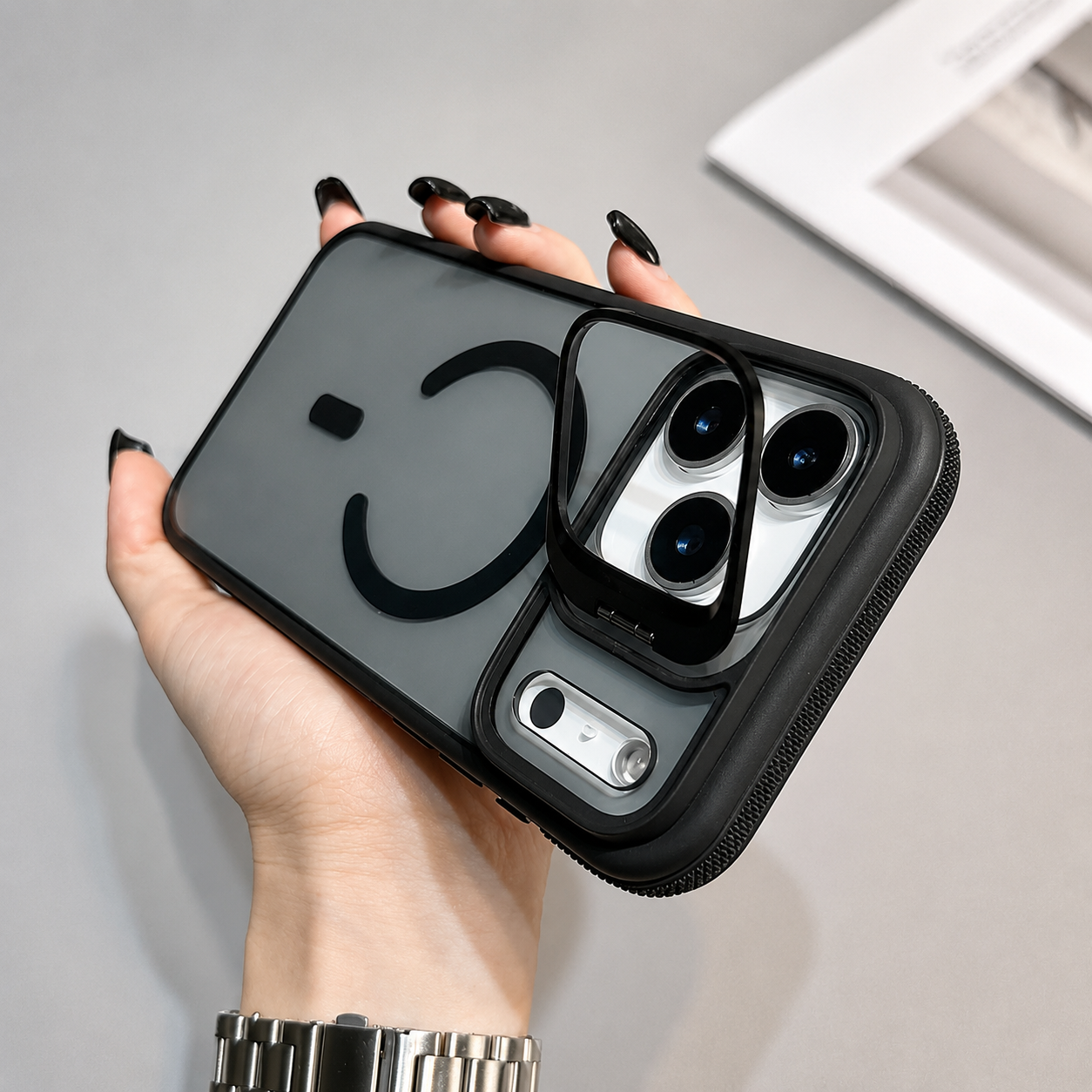 Premium iPhone Case MagSafe Compatible Magnetic Matte Clear Cover Metal Kickstand Shockproof Armor Anti Fingerprint Camera Protection Slim Full Coverage