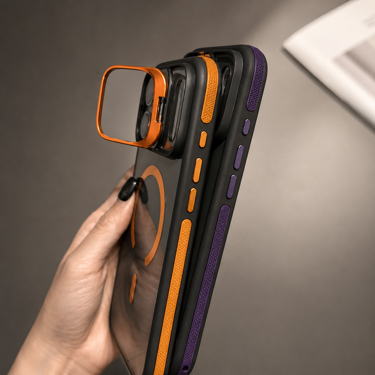 Premium iPhone Case MagSafe Compatible Magnetic Matte Clear Cover Metal Kickstand Shockproof Armor Anti Fingerprint Camera Protection Slim Full Coverage