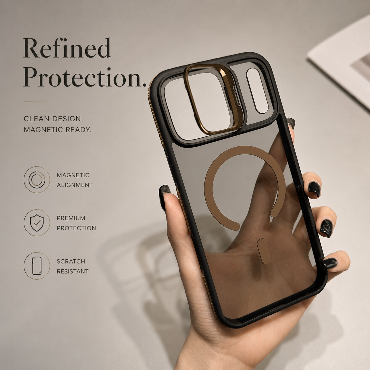 Premium iPhone Case MagSafe Compatible Magnetic Matte Clear Cover Metal Kickstand Shockproof Armor Anti Fingerprint Camera Protection Slim Full Coverage