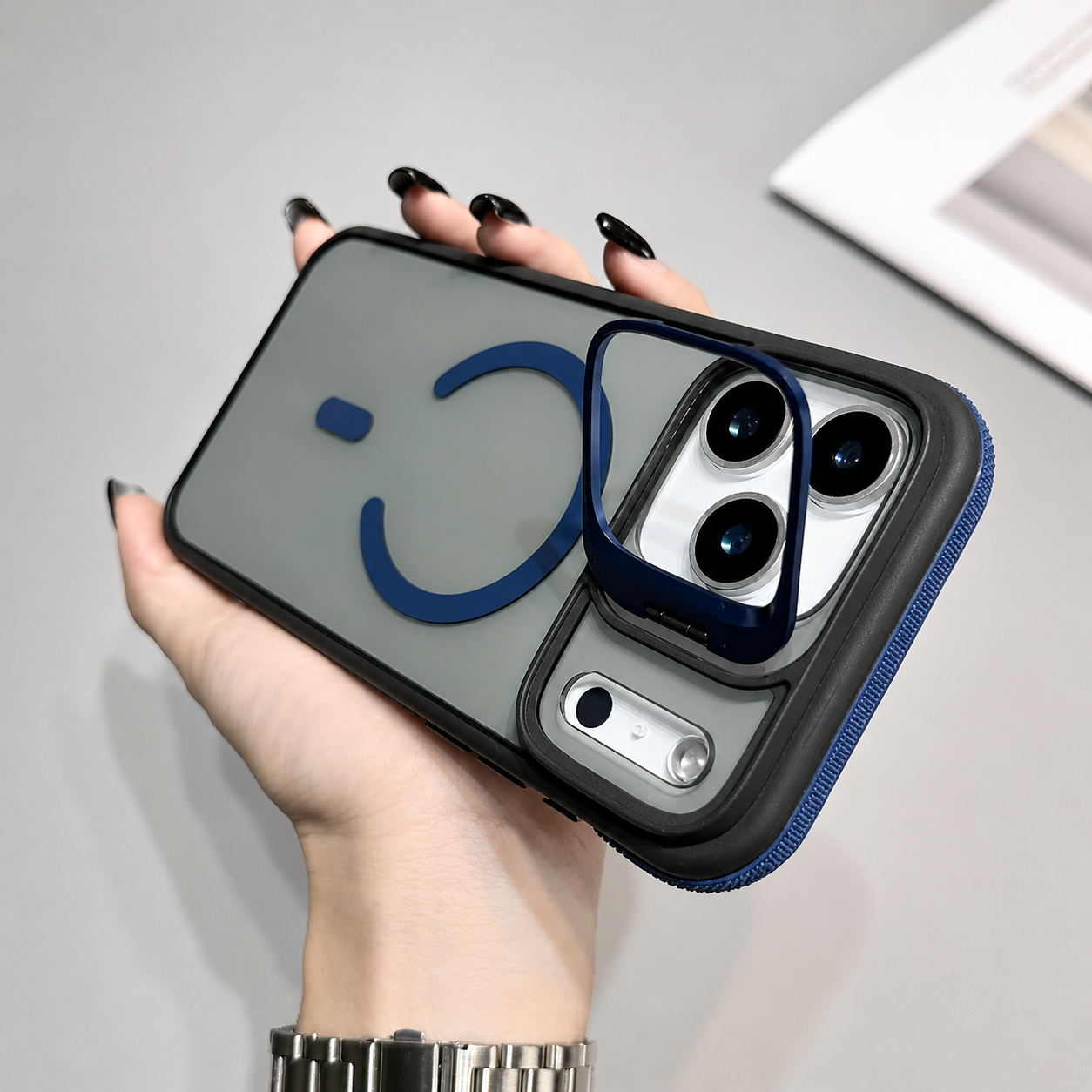 Premium iPhone Case MagSafe Compatible Magnetic Matte Clear Cover Metal Kickstand Shockproof Armor Anti Fingerprint Camera Protection Slim Full Coverage