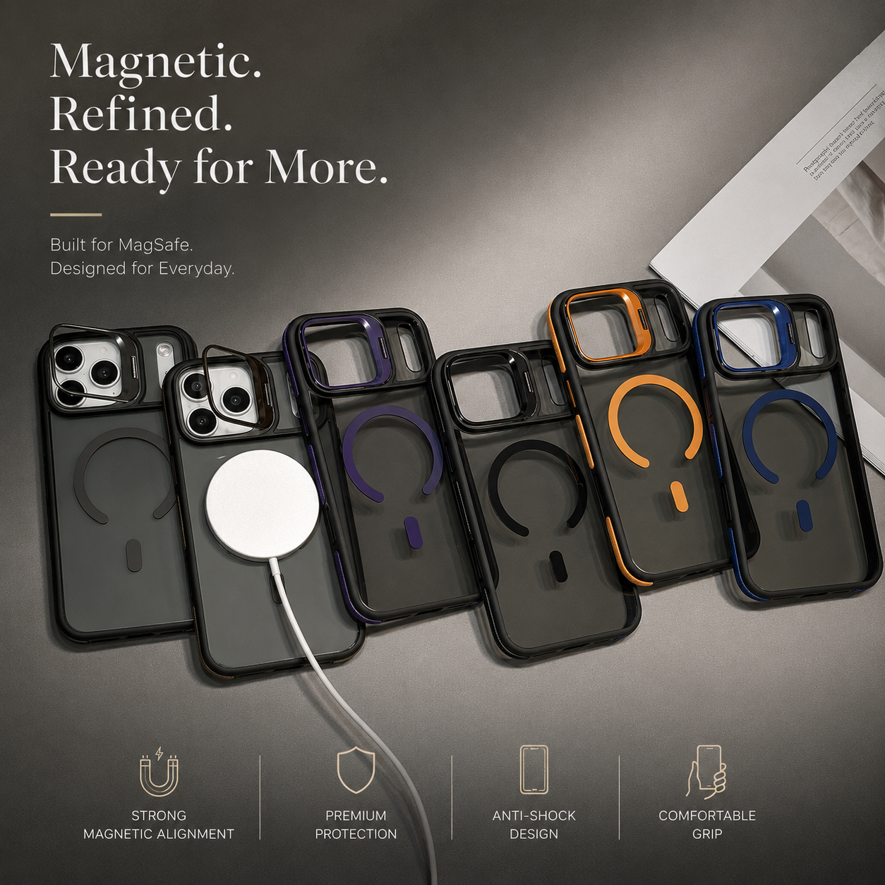 Premium iPhone Case MagSafe Compatible Magnetic Matte Clear Cover Metal Kickstand Shockproof Armor Anti Fingerprint Camera Protection Slim Full Coverage