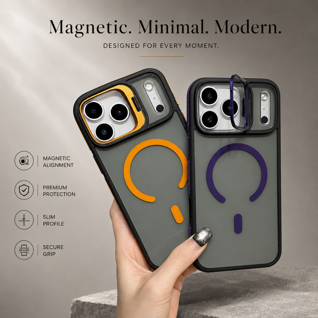 Premium iPhone Case MagSafe Compatible Magnetic Matte Clear Cover Metal Kickstand Shockproof Armor Anti Fingerprint Camera Protection Slim Full Coverage