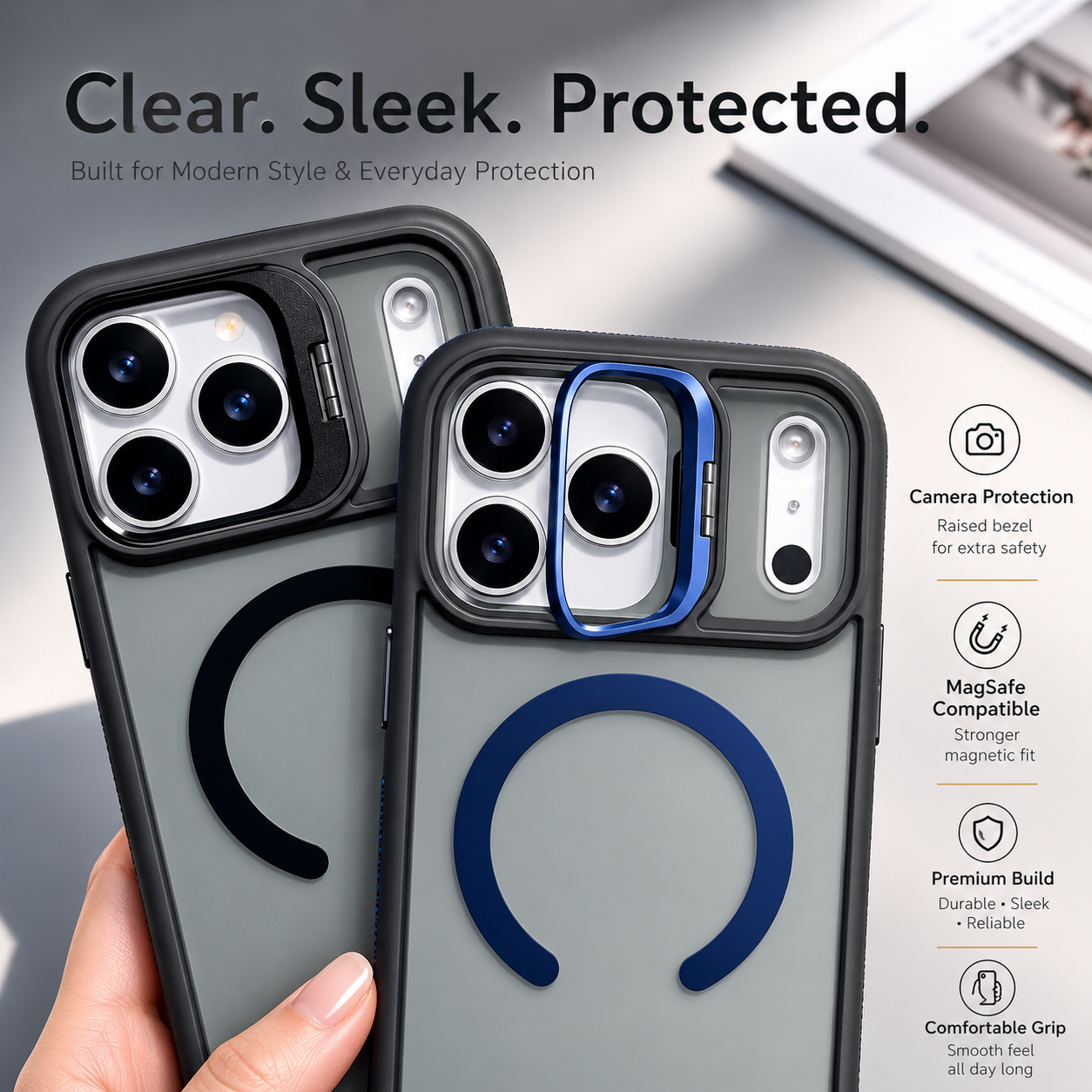 Premium iPhone Case MagSafe Compatible Magnetic Matte Clear Cover Metal Kickstand Shockproof Armor Anti Fingerprint Camera Protection Slim Full Coverage