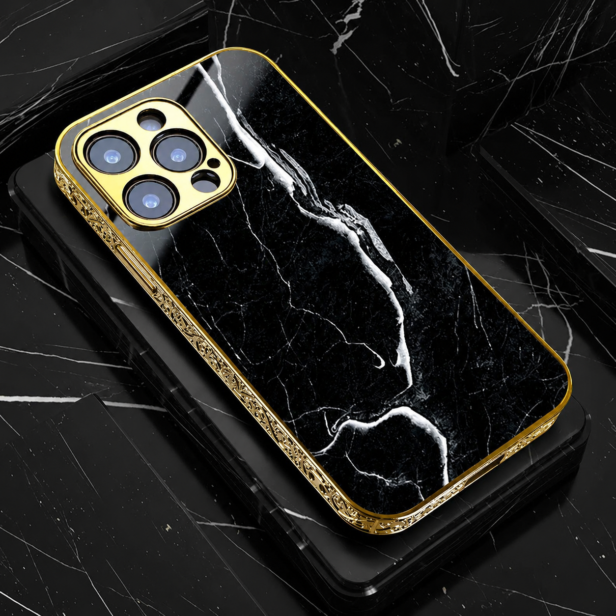 Premium iPhone Case MagSafe Compatible Marble Pattern Gold Frame Magnetic Cover Shock Absorbing Protective Camera Lens Guard Slim Full Coverage Design