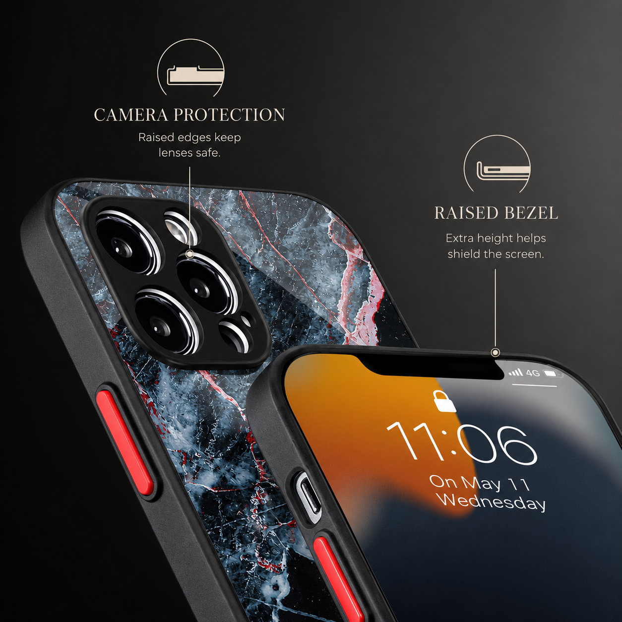 Premium iPhone Case MagSafe Compatible Marble Pattern Gold Frame Magnetic Cover Shock Absorbing Protective Camera Lens Guard Slim Full Coverage Design