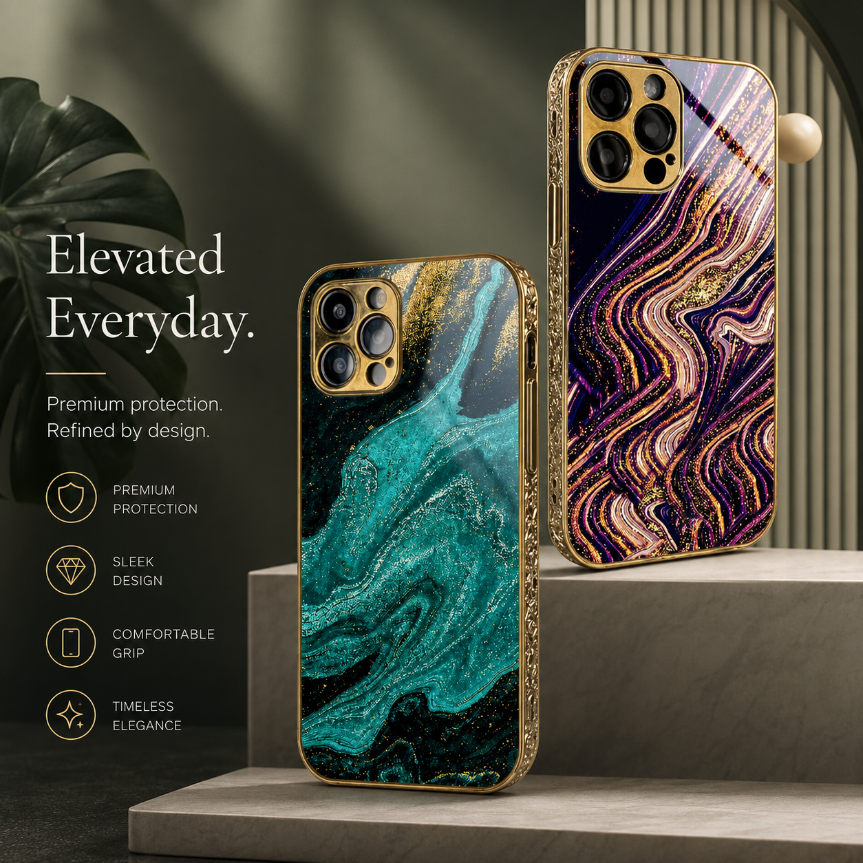Premium iPhone Case MagSafe Compatible Marble Pattern Gold Frame Magnetic Cover Shock Absorbing Protective Camera Lens Guard Slim Full Coverage Design
