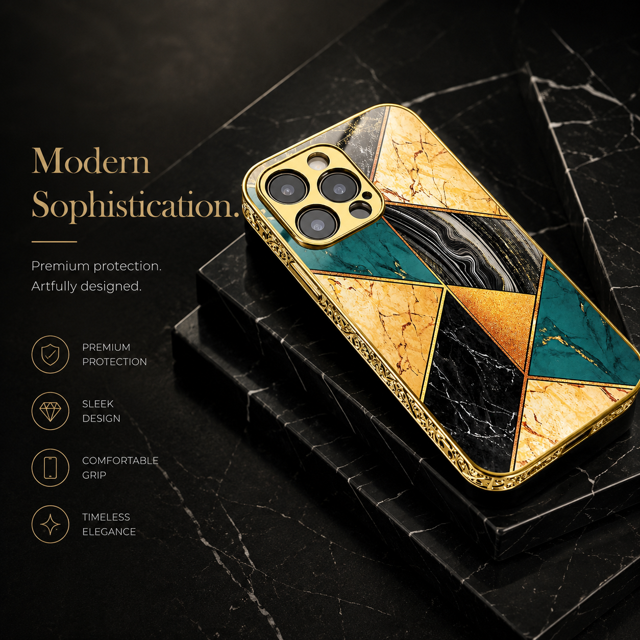 Premium iPhone Case MagSafe Compatible Marble Pattern Gold Frame Magnetic Cover Shock Absorbing Protective Camera Lens Guard Slim Full Coverage Design