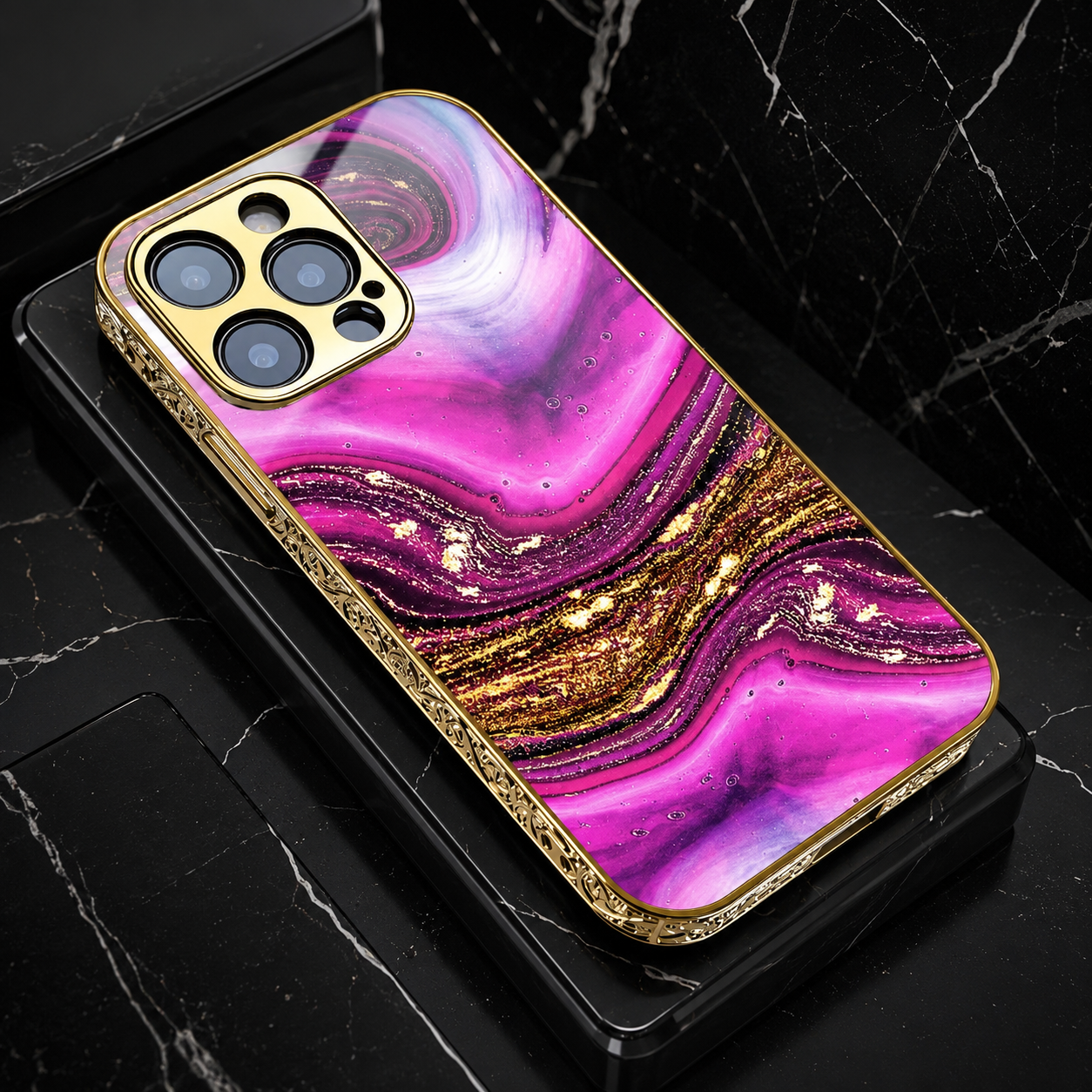 Premium iPhone Case MagSafe Compatible Marble Pattern Gold Frame Magnetic Cover Shock Absorbing Protective Camera Lens Guard Slim Full Coverage Design